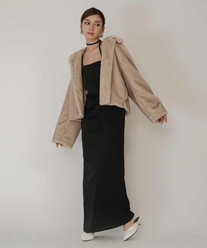 大人かわいい 上品 ディナー デート コンパクト クロップド丈 ファーコート 軽い 韓国風 綺麗め 細見え カジュアル KINO THE KEI