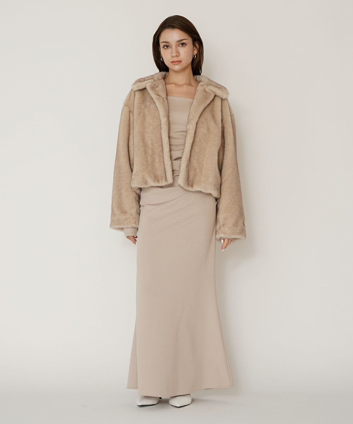 大人かわいい 上品 ディナー デート コンパクト クロップド丈 ファーコート 軽い 韓国風 綺麗め 細見え カジュアル KINO THE KEI