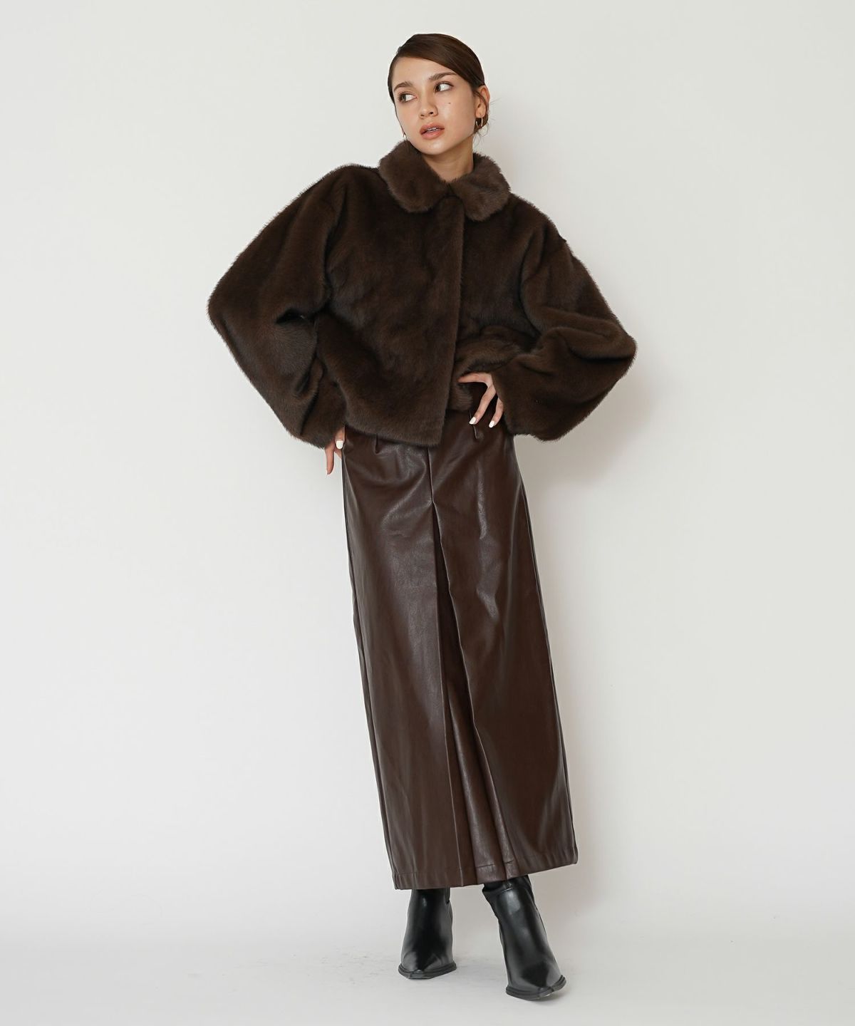 大人かわいい 上品 ディナー デート コンパクト クロップド丈 ファーコート 軽い 韓国風 綺麗め 細見え カジュアル KINO THE KEI