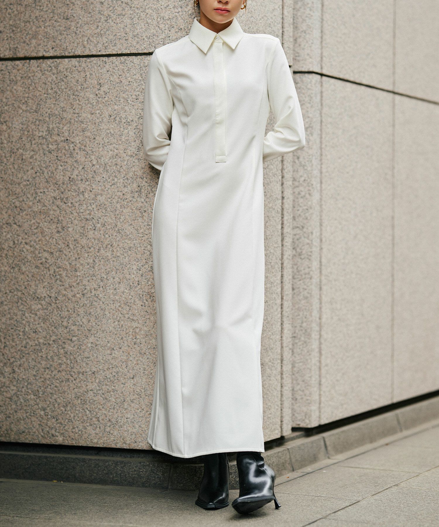 シャツワンピ 細見え モード 上品 ヴィンテージ 古着 ジャストシルエット 韓国風 綺麗め 細見え カジュアル KINO THE KEI