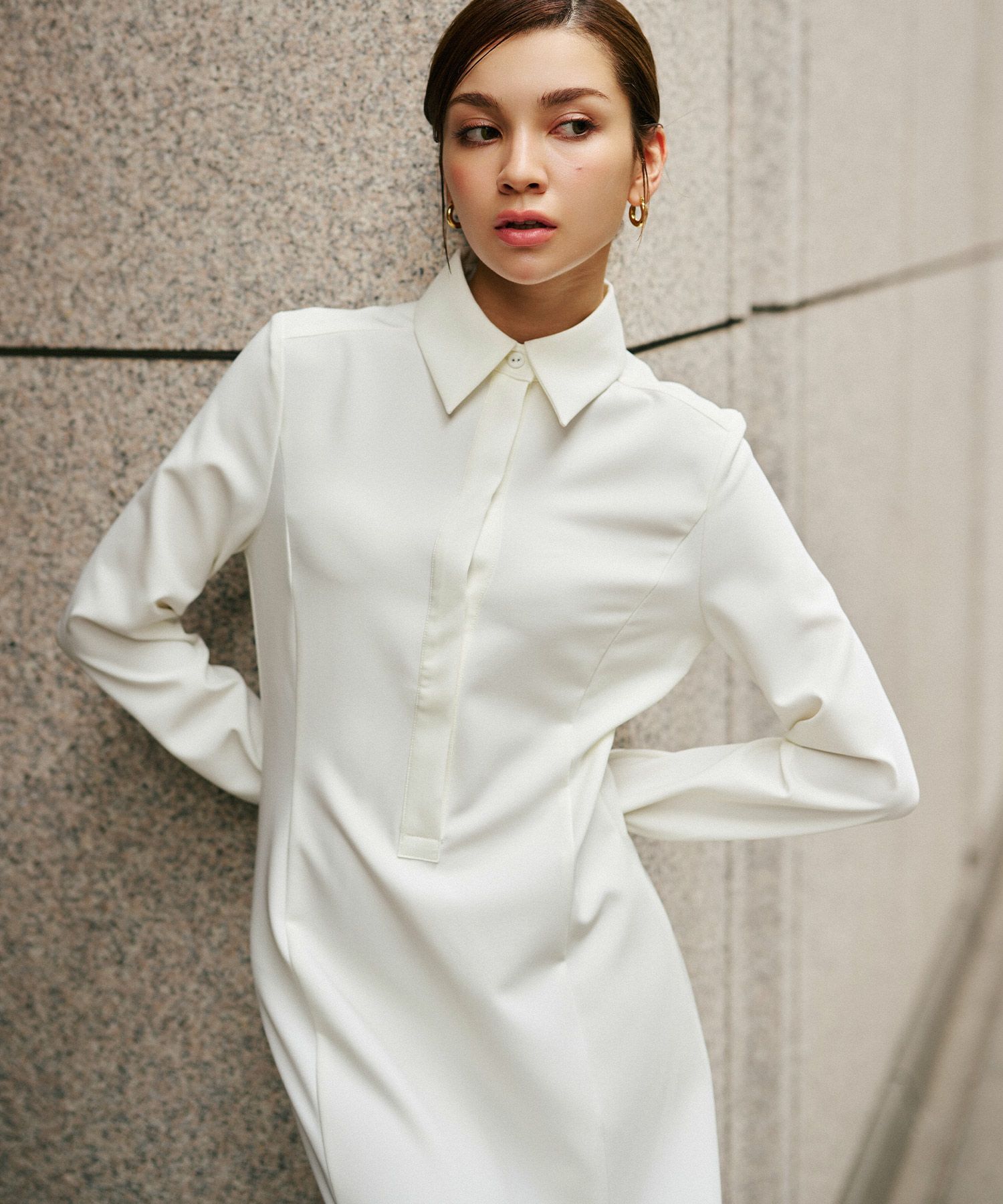 シャツワンピ 細見え モード 上品 ヴィンテージ 古着 ジャストシルエット 韓国風 綺麗め 細見え カジュアル KINO THE KEI