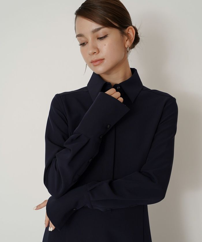 シャツワンピ 細見え モード 上品 ヴィンテージ 古着 ジャストシルエット 韓国風 綺麗め 細見え カジュアル KINO THE KEI