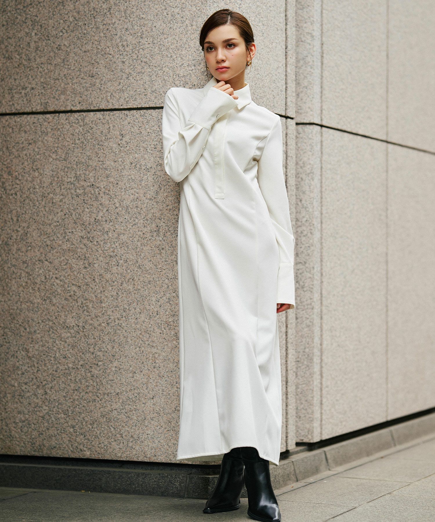 シャツワンピ 細見え モード 上品 ヴィンテージ 古着 ジャストシルエット 韓国風 綺麗め 細見え カジュアル KINO THE KEI