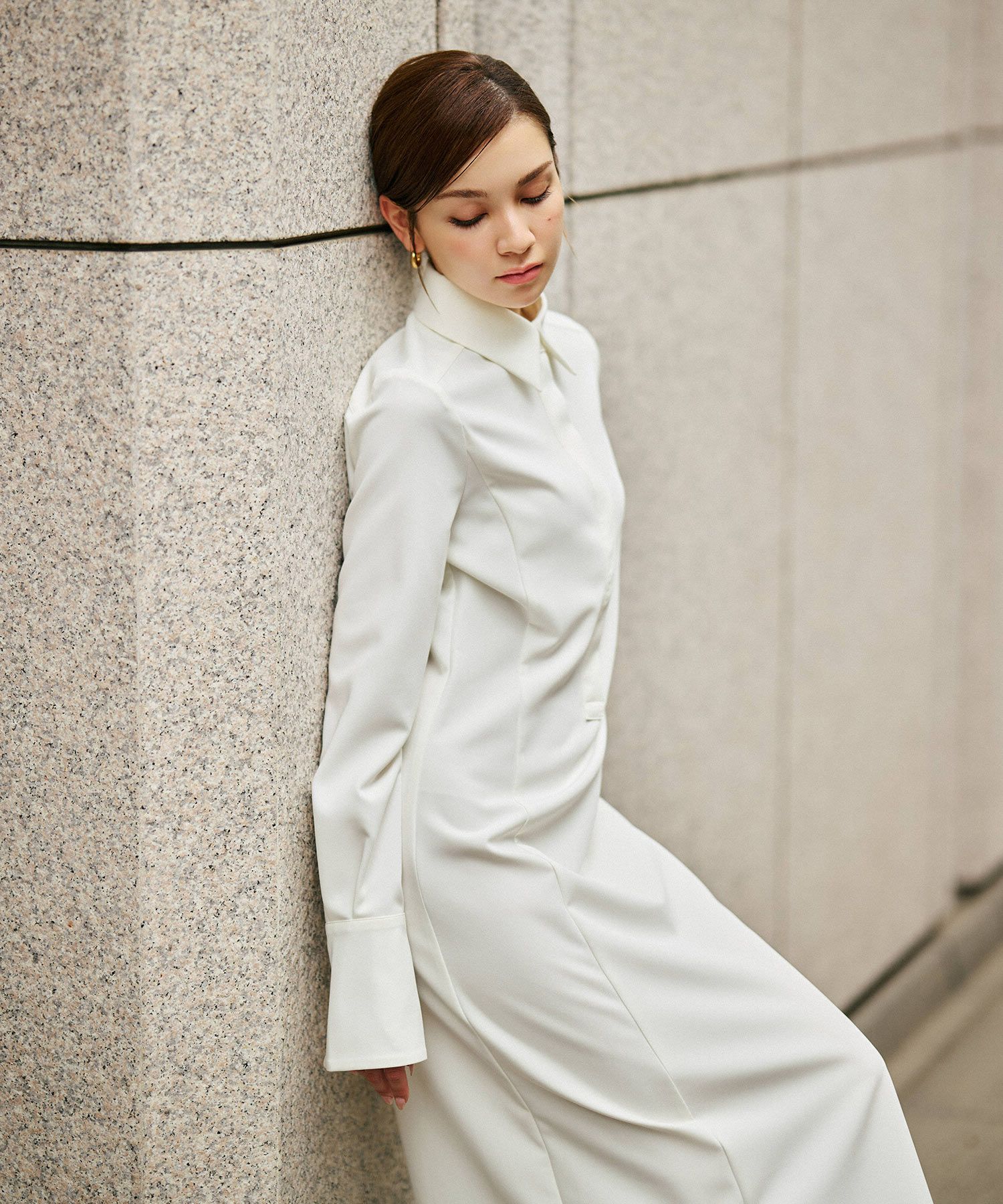 シャツワンピ 細見え モード 上品 ヴィンテージ 古着 ジャストシルエット 韓国風 綺麗め 細見え カジュアル KINO THE KEI