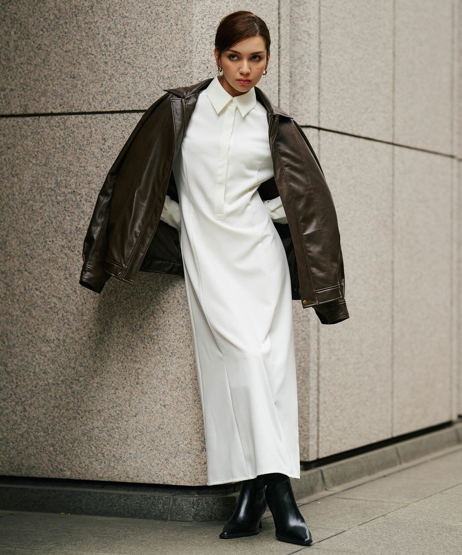 シャツワンピ 細見え モード 上品 ヴィンテージ 古着 ジャストシルエット 韓国風 綺麗め 細見え カジュアル KINO THE KEI