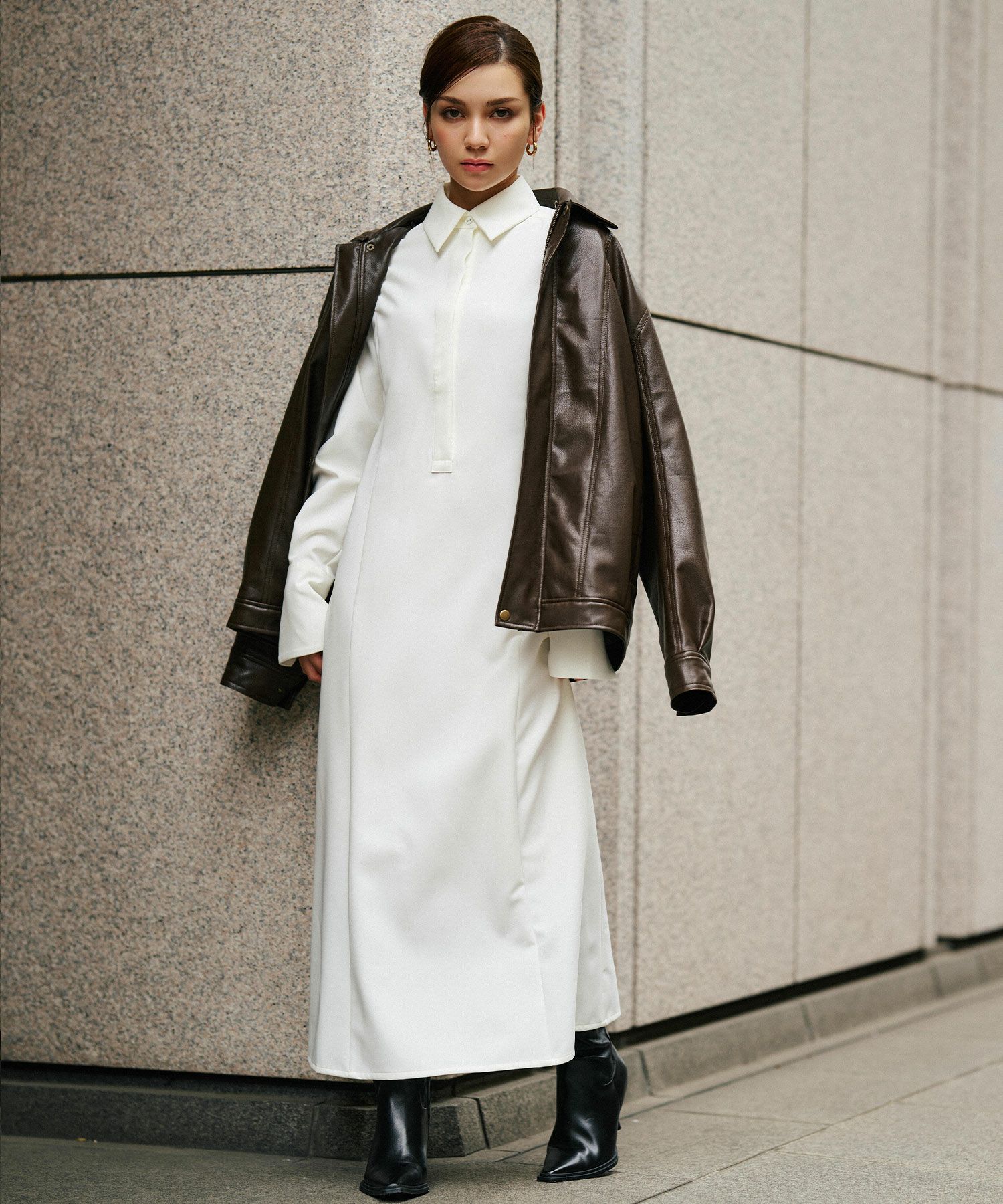 シャツワンピ 細見え モード 上品 ヴィンテージ 古着 ジャストシルエット 韓国風 綺麗め 細見え カジュアル KINO THE KEI