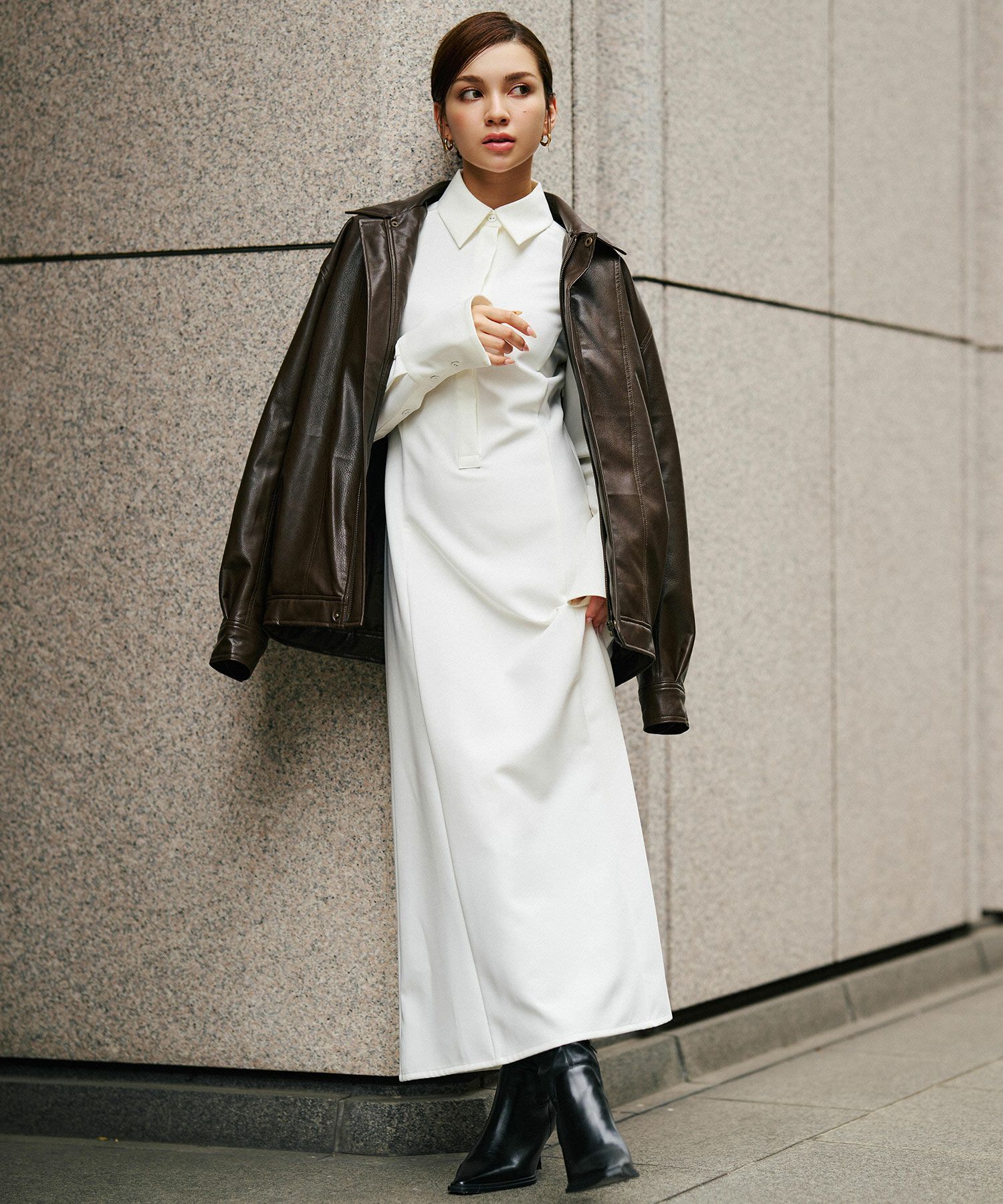 シャツワンピ 細見え モード 上品 ヴィンテージ 古着 ジャストシルエット 韓国風 綺麗め 細見え カジュアル KINO THE KEI