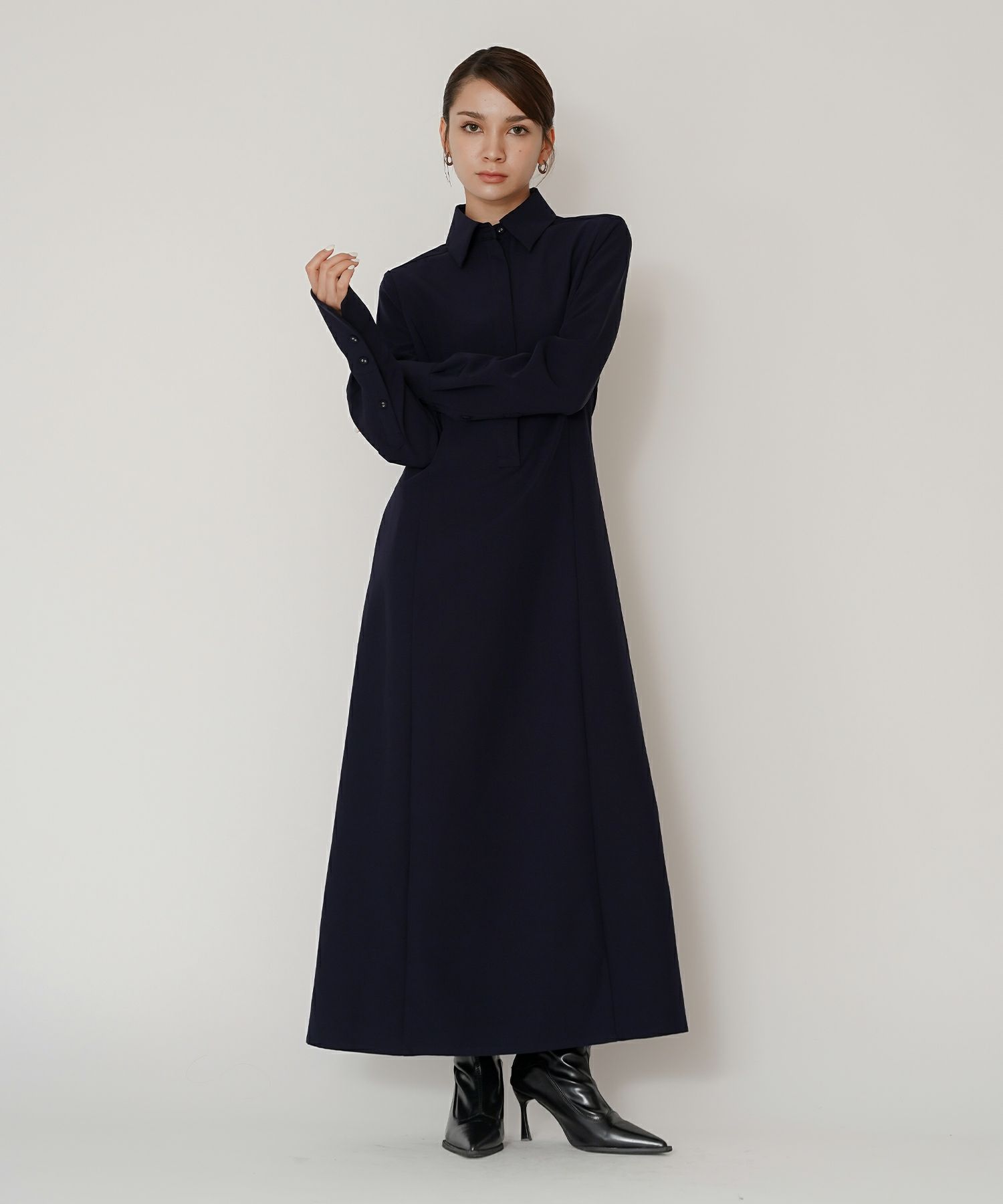 シャツワンピ 細見え モード 上品 ヴィンテージ 古着 ジャストシルエット 韓国風 綺麗め 細見え カジュアル KINO THE KEI