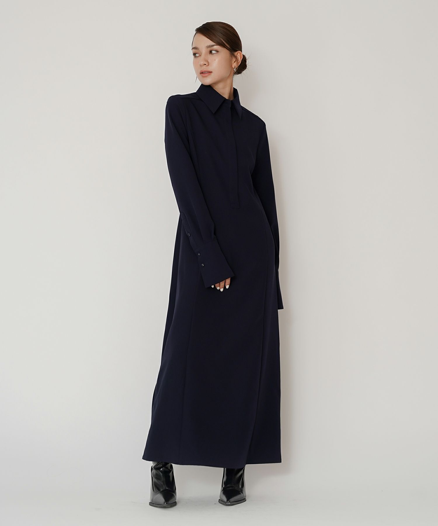 シャツワンピ 細見え モード 上品 ヴィンテージ 古着 ジャストシルエット 韓国風 綺麗め 細見え カジュアル KINO THE KEI