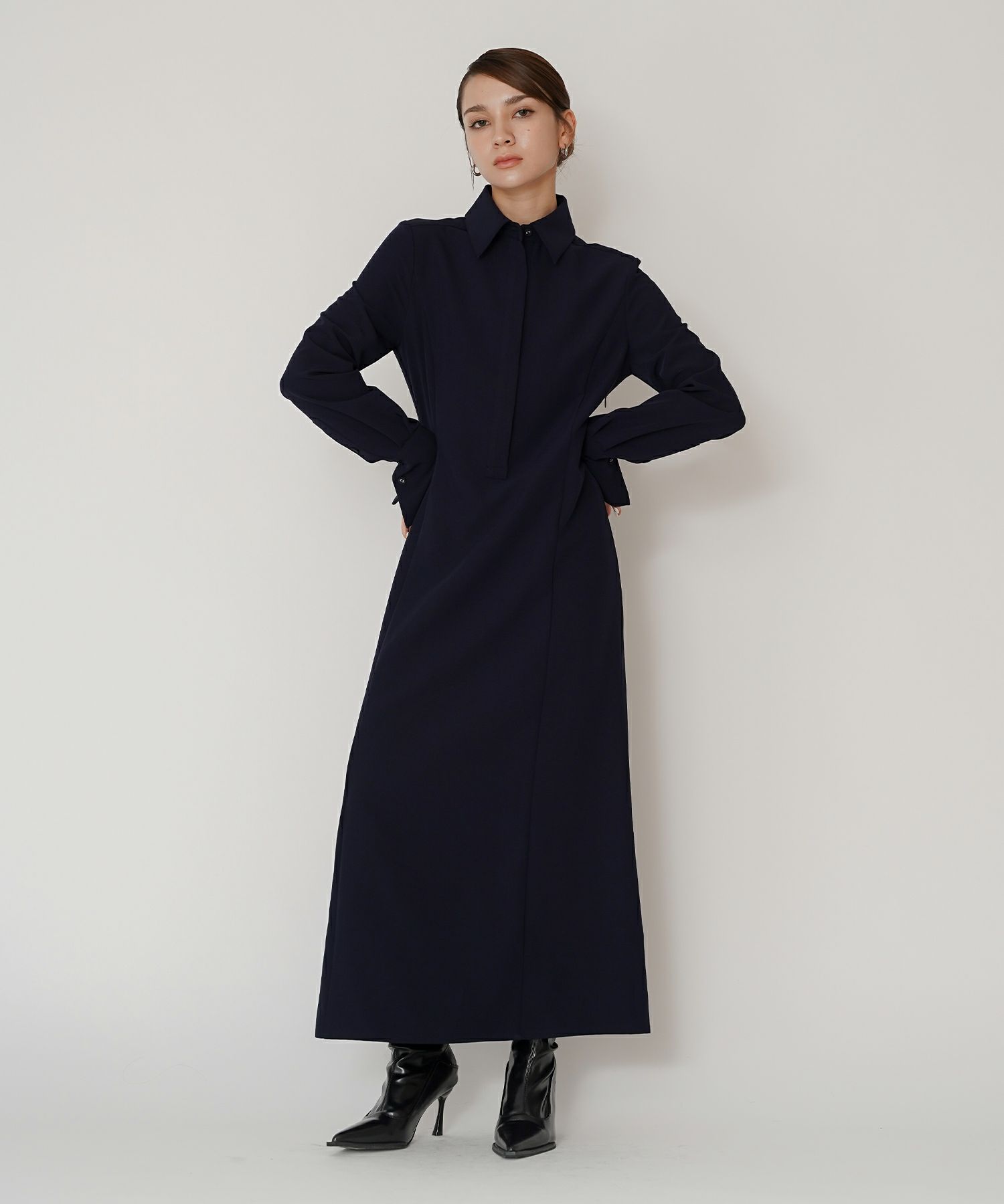 シャツワンピ 細見え モード 上品 ヴィンテージ 古着 ジャストシルエット 韓国風 綺麗め 細見え カジュアル KINO THE KEI