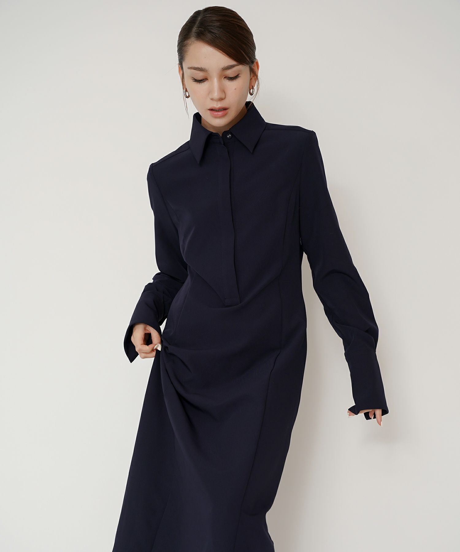 シャツワンピ 細見え モード 上品 ヴィンテージ 古着 ジャストシルエット 韓国風 綺麗め 細見え カジュアル KINO THE KEI