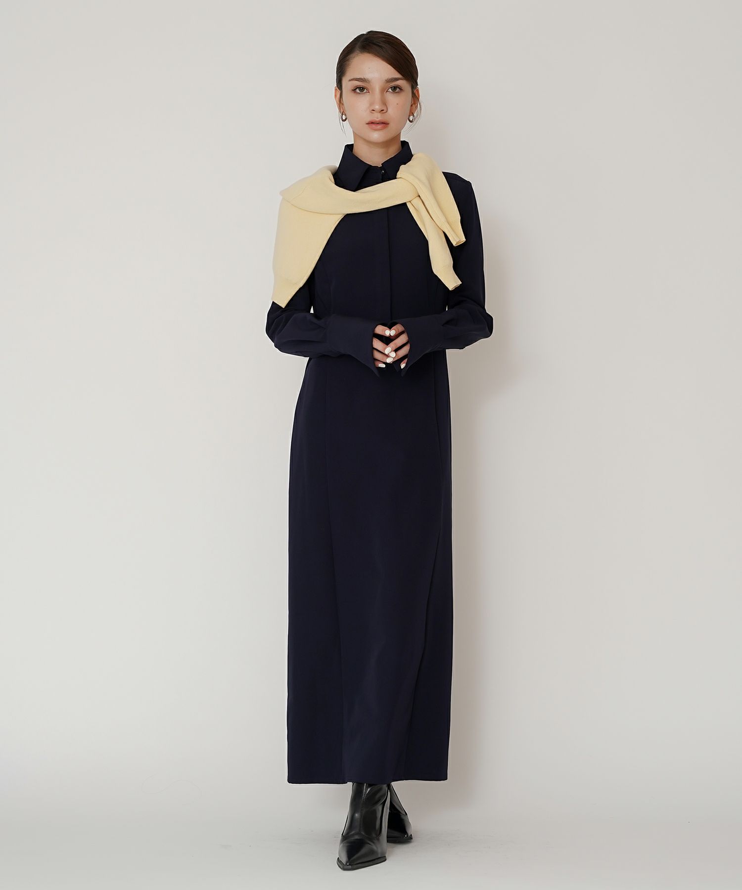 シャツワンピ 細見え モード 上品 ヴィンテージ 古着 ジャストシルエット 韓国風 綺麗め 細見え カジュアル KINO THE KEI