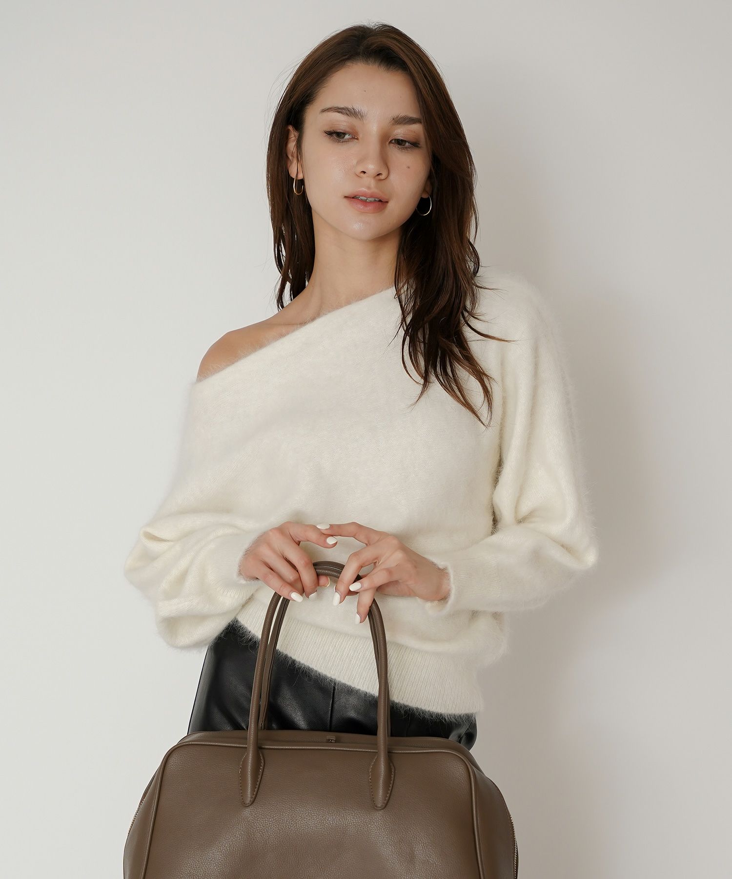 モヘア ラクーン オフショルニット ふんわりニット 女性らしい モテニット 韓国風 綺麗め 細見え カジュアル KINO THE KEI