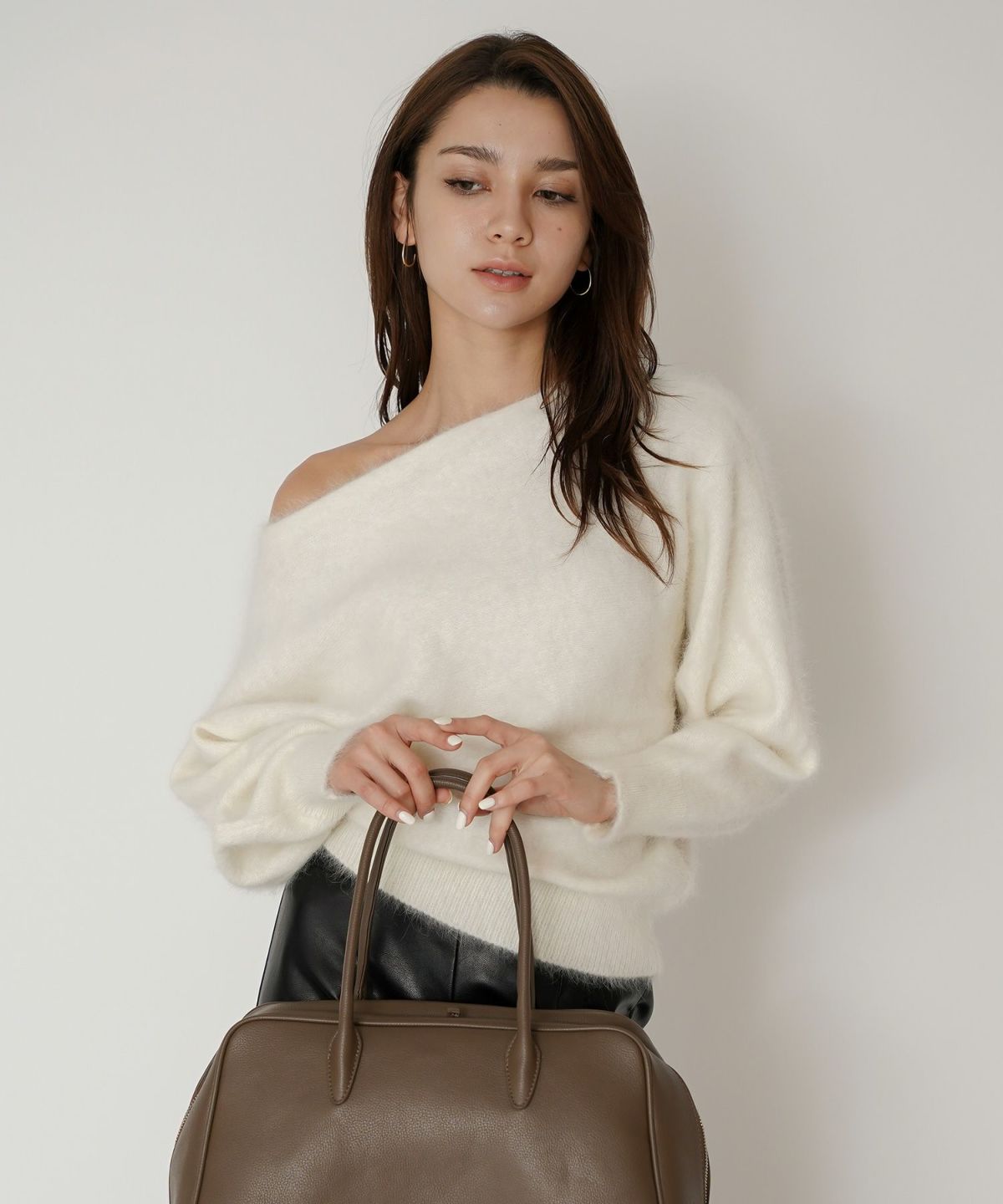 モヘア ラクーン オフショルニット ふんわりニット 女性らしい モテニット 韓国風 綺麗め 細見え カジュアル KINO THE KEI