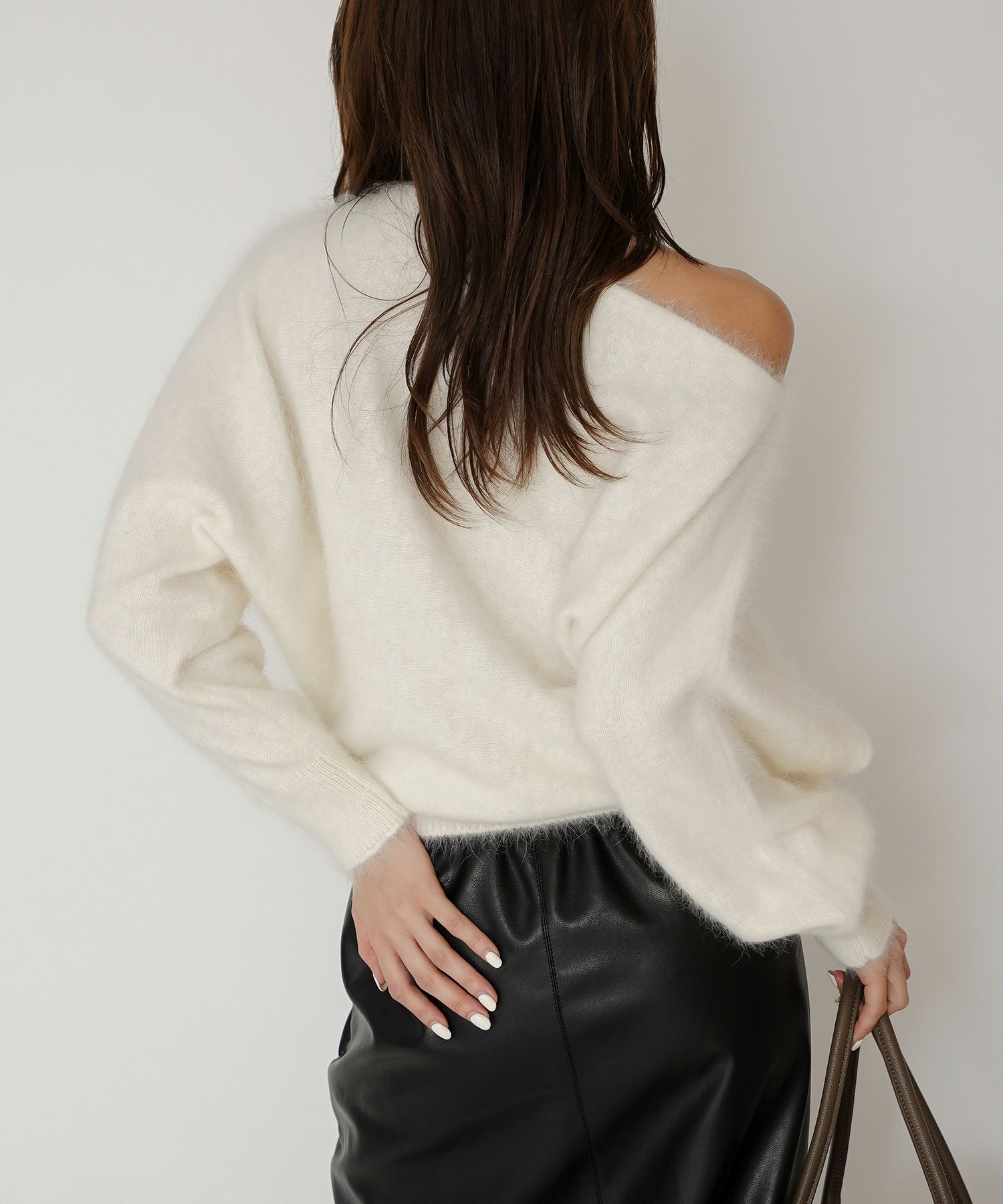 モヘア ラクーン オフショルニット ふんわりニット 女性らしい モテニット 韓国風 綺麗め 細見え カジュアル KINO THE KEI