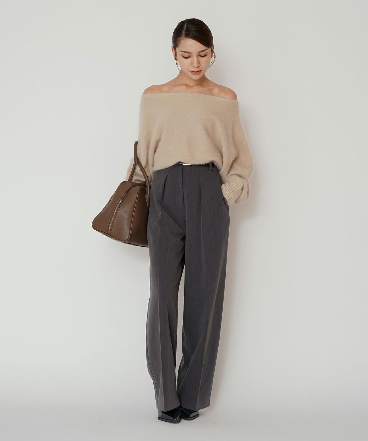 モヘア ラクーン オフショルニット ふんわりニット 女性らしい モテニット 韓国風 綺麗め 細見え カジュアル KINO THE KEI