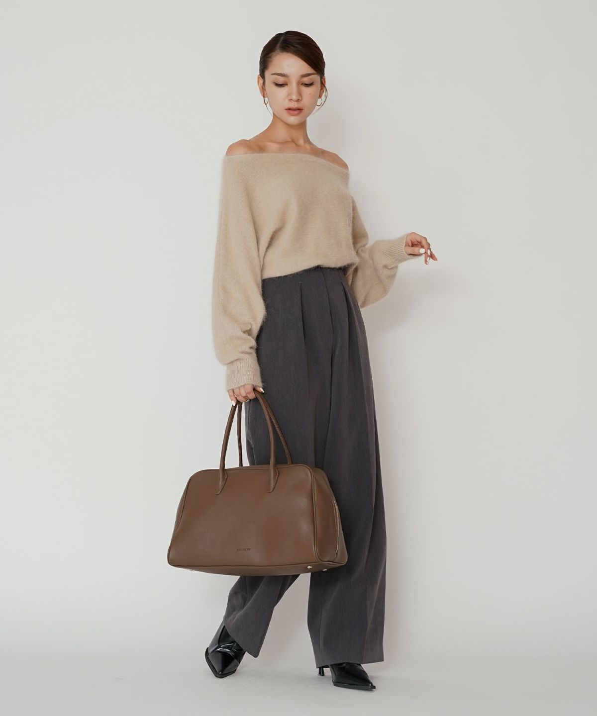 モヘア ラクーン オフショルニット ふんわりニット 女性らしい モテニット 韓国風 綺麗め 細見え カジュアル KINO THE KEI