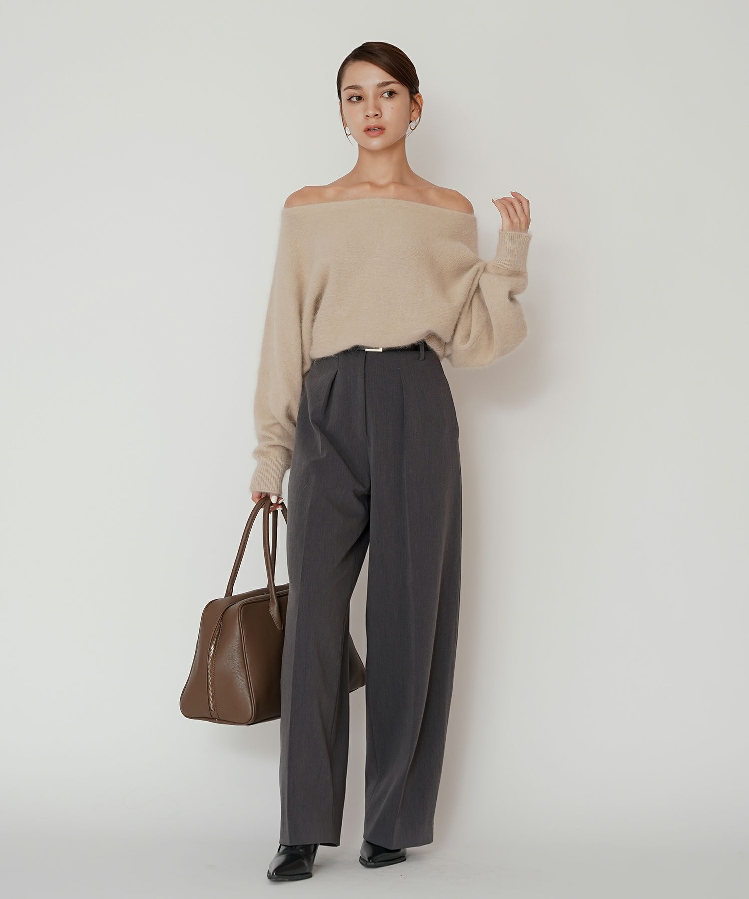 モヘア ラクーン オフショルニット ふんわりニット 女性らしい モテニット 韓国風 綺麗め 細見え カジュアル KINO THE KEI