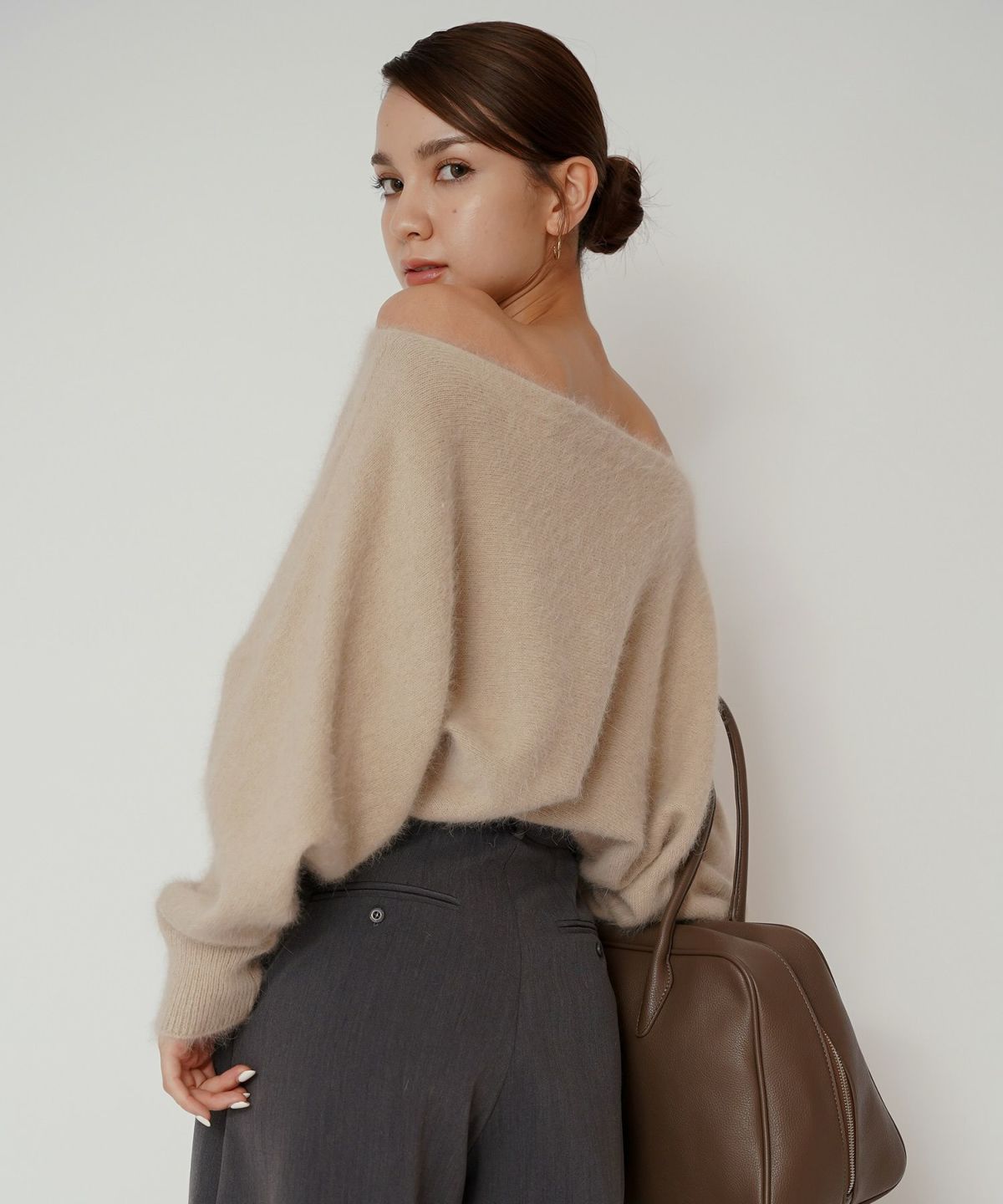 モヘア ラクーン オフショルニット ふんわりニット 女性らしい モテニット 韓国風 綺麗め 細見え カジュアル KINO THE KEI