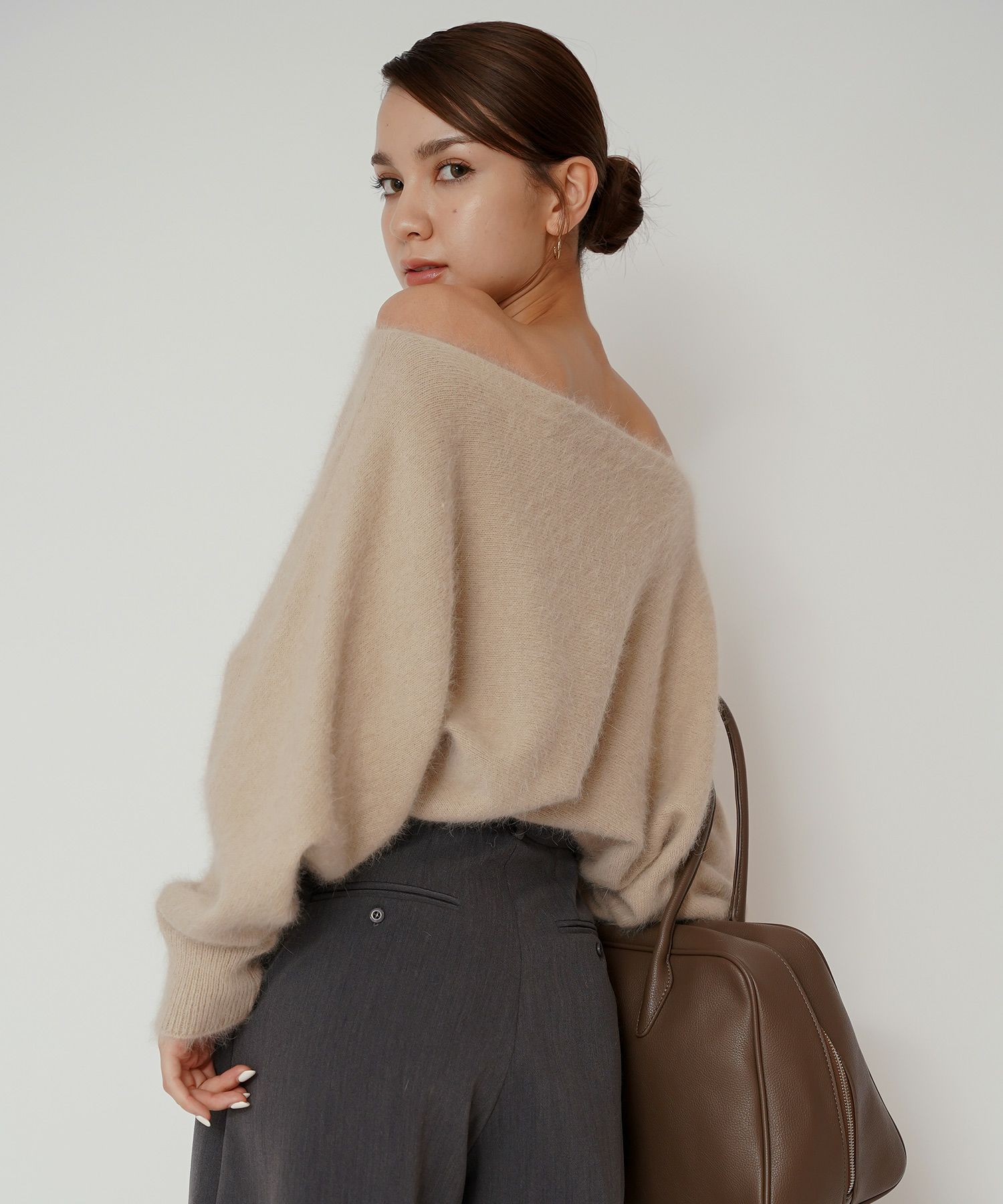 モヘア ラクーン オフショルニット ふんわりニット 女性らしい モテニット 韓国風 綺麗め 細見え カジュアル KINO THE KEI