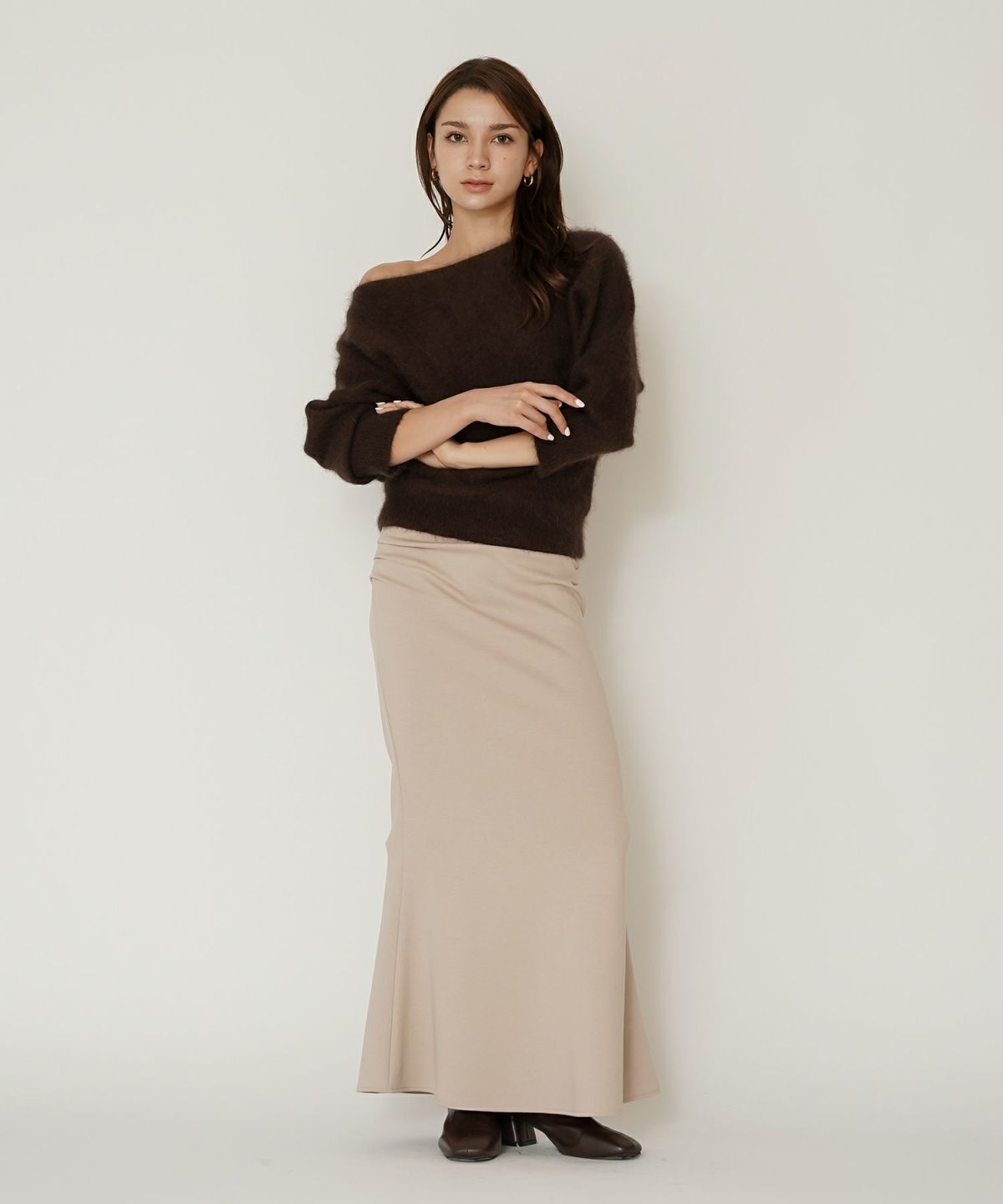 モヘア ラクーン オフショルニット ふんわりニット 女性らしい モテニット 韓国風 綺麗め 細見え カジュアル KINO THE KEI