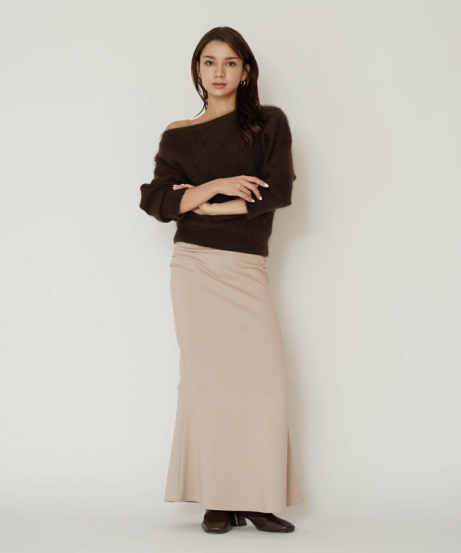 モヘア ラクーン オフショルニット ふんわりニット 女性らしい モテニット 韓国風 綺麗め 細見え カジュアル KINO THE KEI