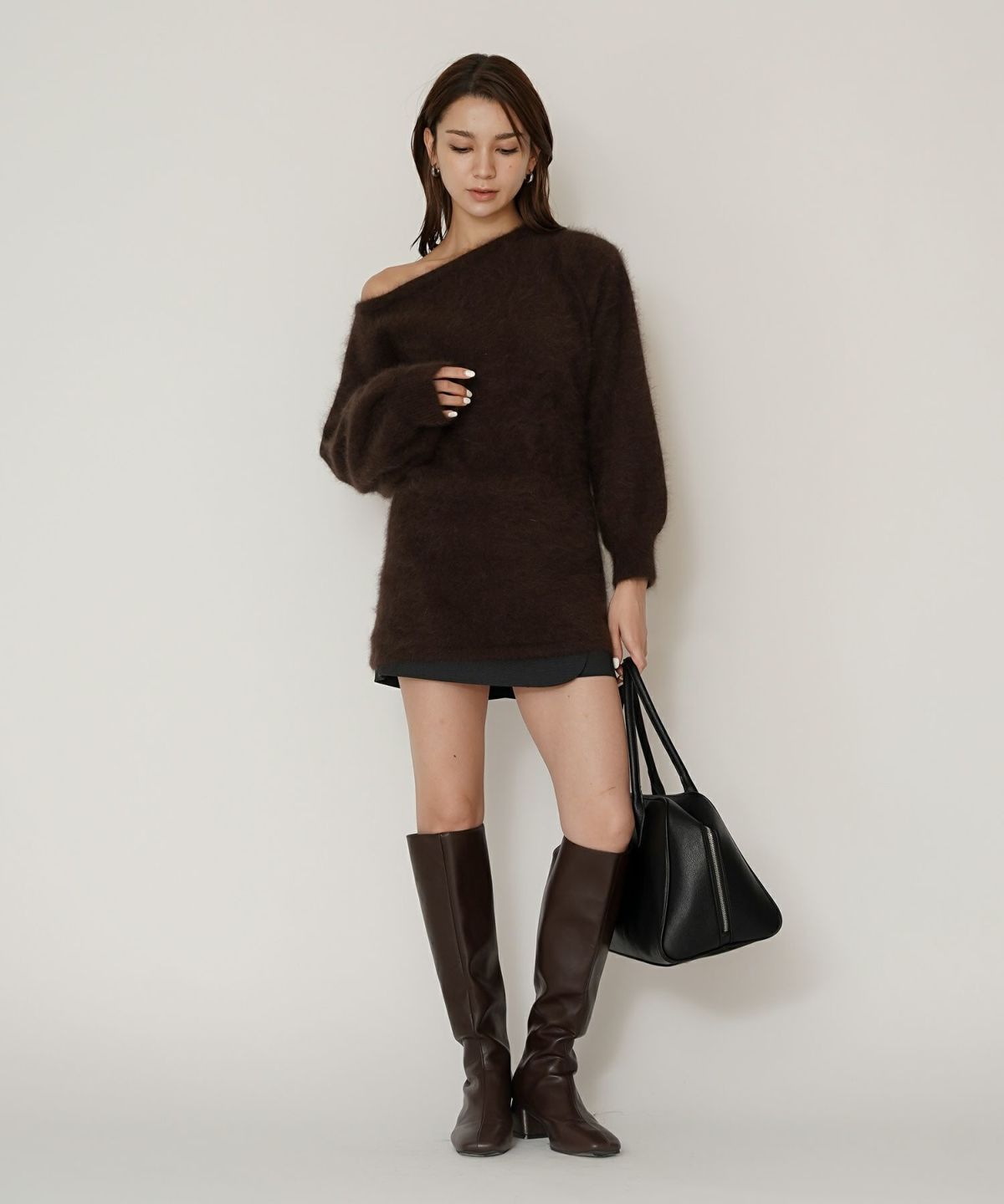 アンゴラ ファー オフショル ミニ ワンピース KINO THE KEI