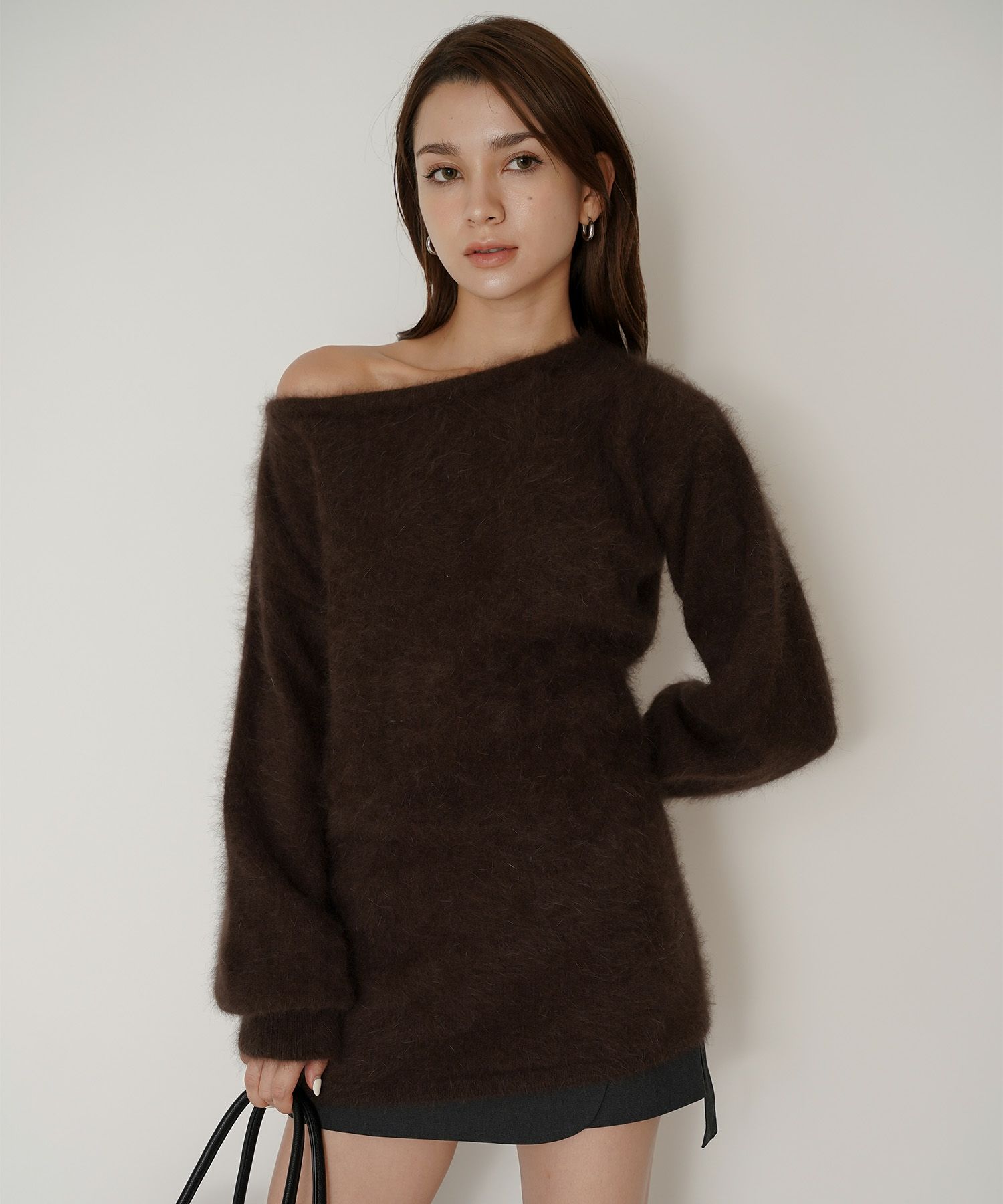 アンゴラ ファー オフショル ミニ ワンピース KINO THE KEI