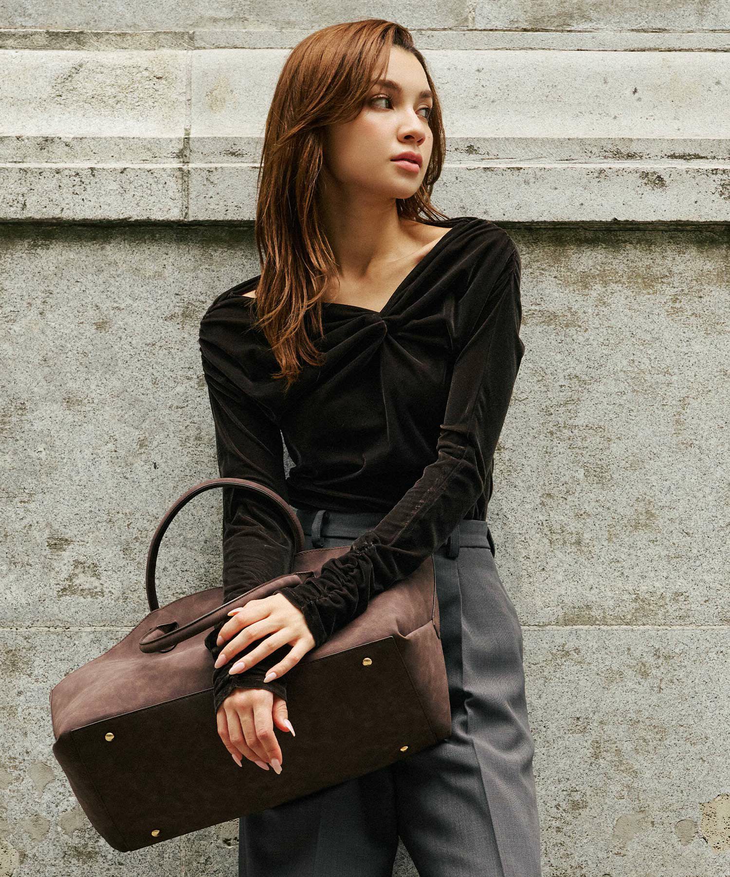 ロシアーベロアツイスト3WAY トップス ／ダークブラウン シアー ベロア ツイスト 3WAY トップス KINO THE KEI 全2色｜ktk531