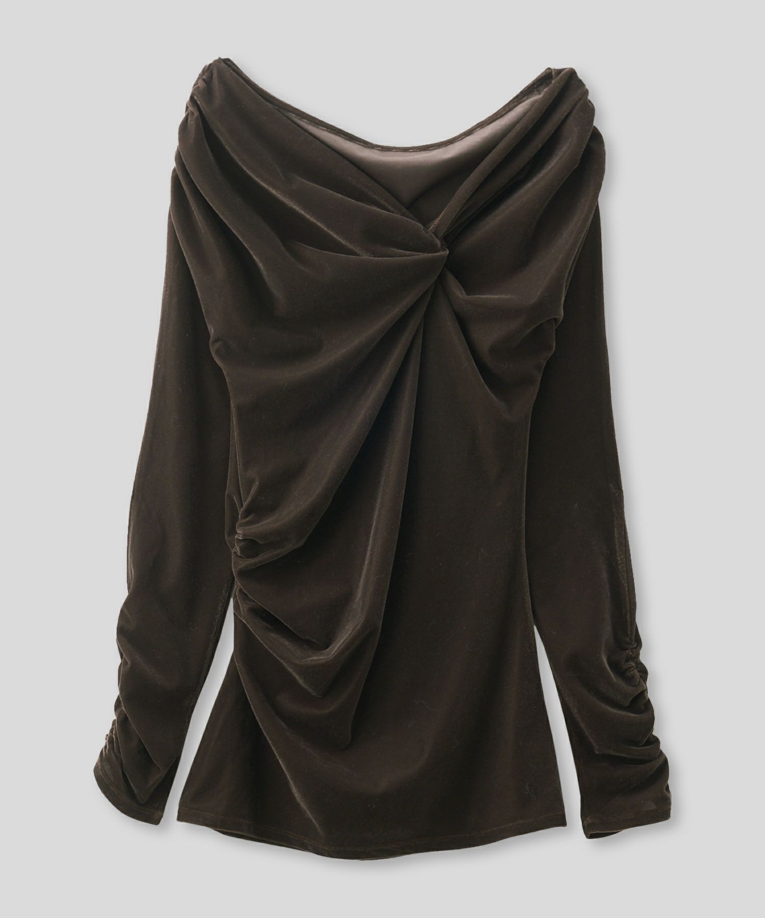 シアートップス レイヤード オフショルトップス ドレープ タイトトップス ベロア素材 韓国風 綺麗め 細見え カジュアル KINO THE KEI