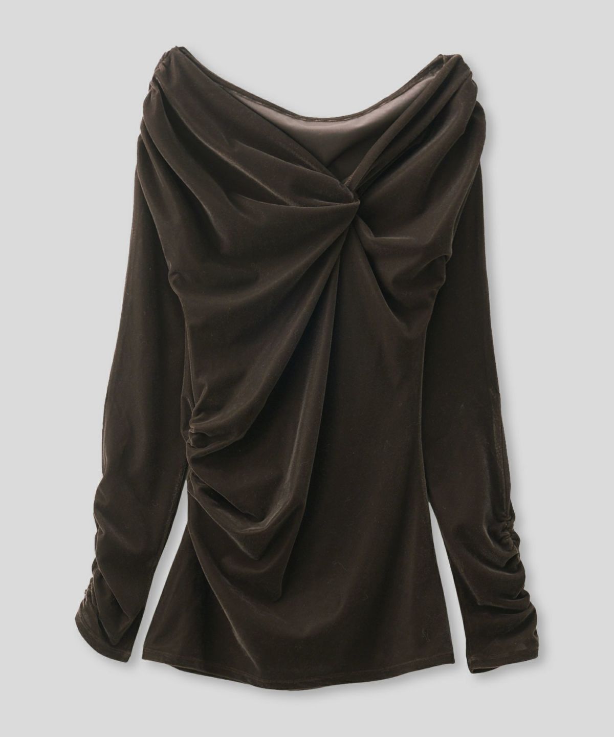 シアートップス レイヤード オフショルトップス ドレープ タイトトップス ベロア素材 韓国風 綺麗め 細見え カジュアル KINO THE KEI