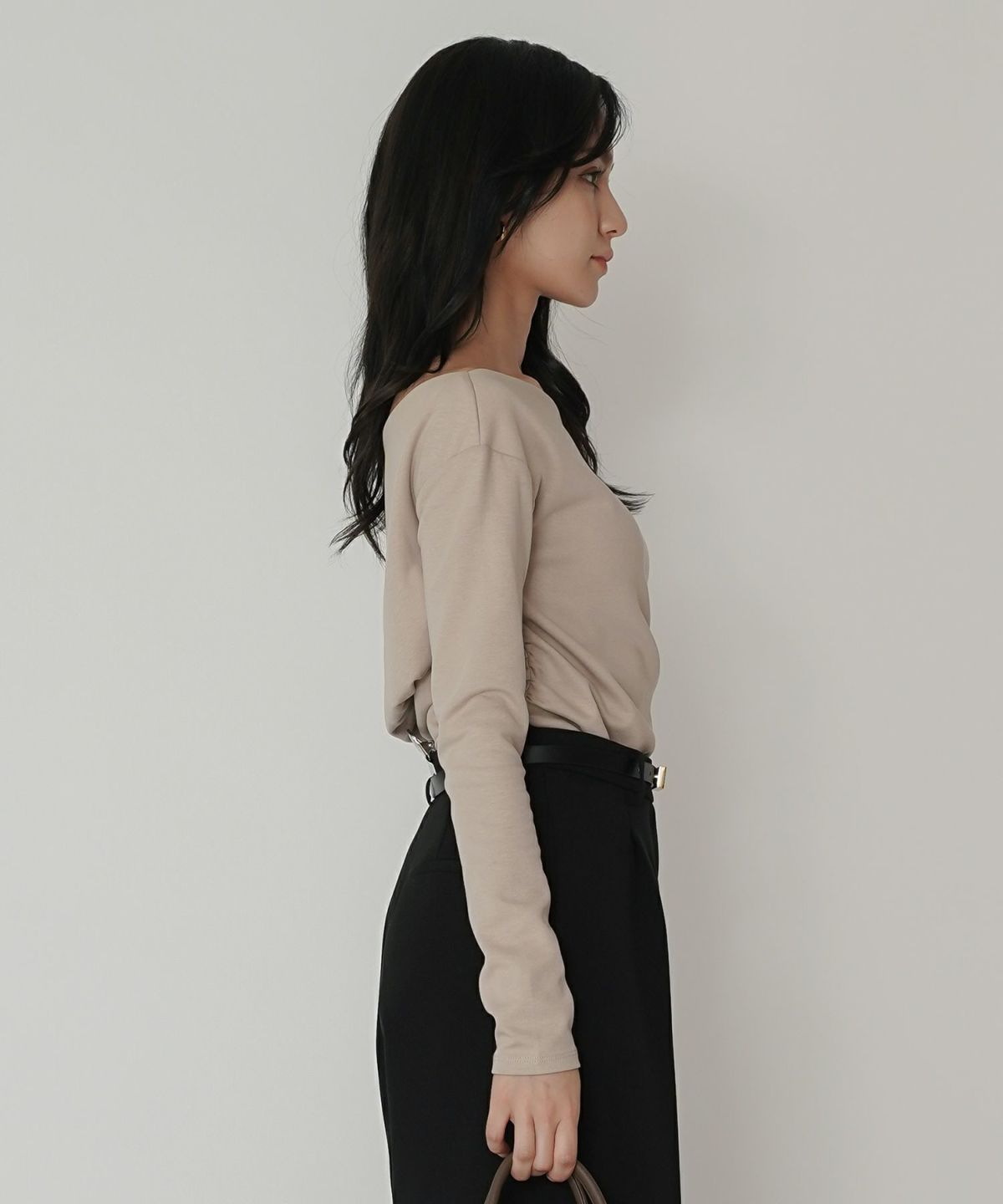 カットソー セットアップ オフショルトップス ドレープ タイトトップス 韓国風 綺麗め 細見え カジュアル KINO THE KEI