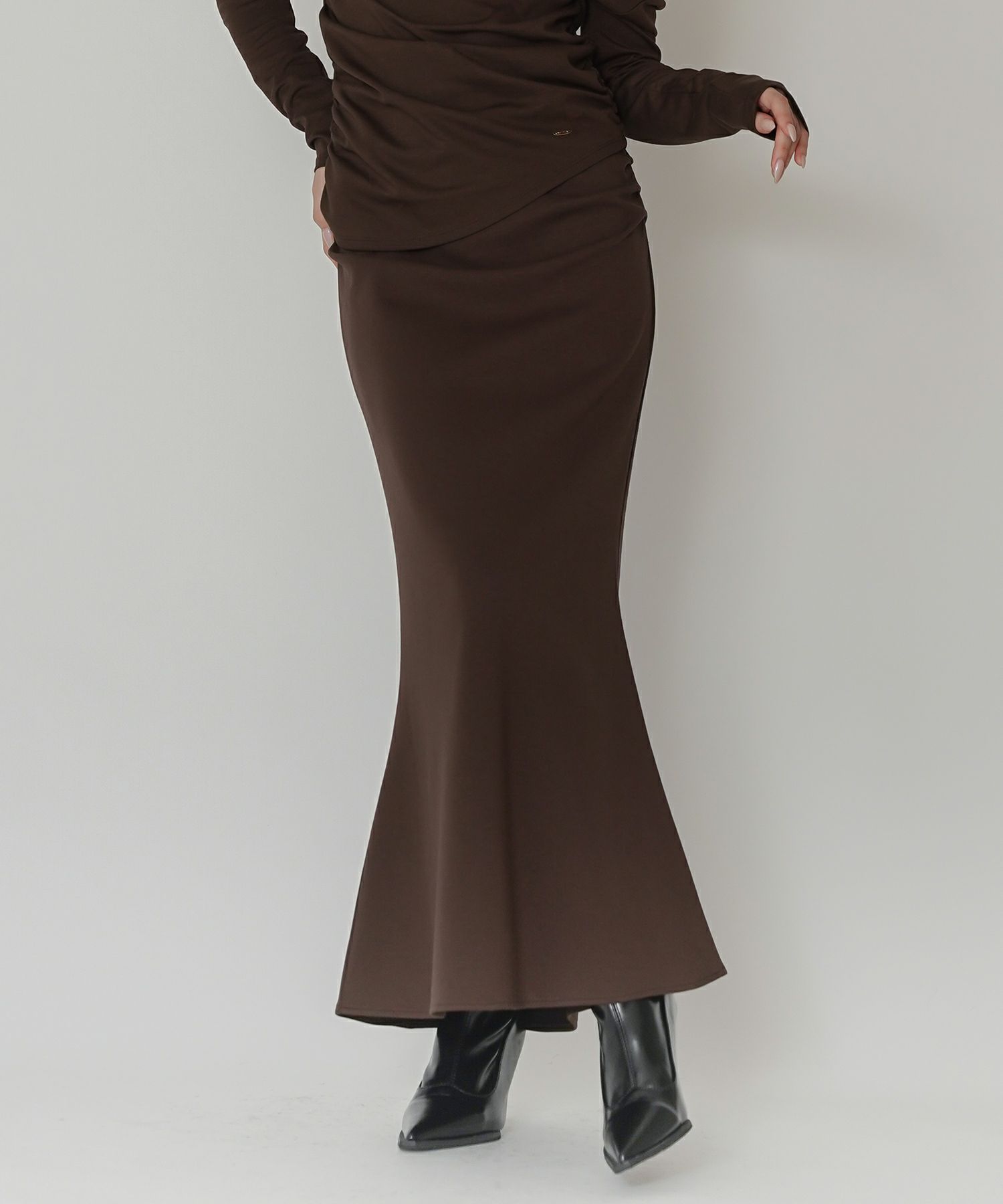 カットソー セットアップ マーメイドスカート ロングスカート ドレープ タイトスカート 韓国風 綺麗め 細見え カジュアル KINO THE KEI