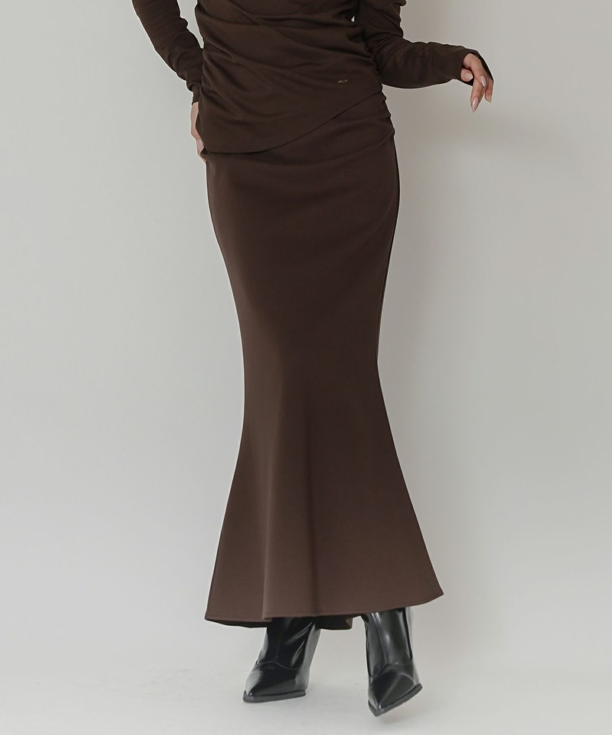 カットソー セットアップ マーメイドスカート ロングスカート ドレープ タイトスカート 韓国風 綺麗め 細見え カジュアル KINO THE KEI