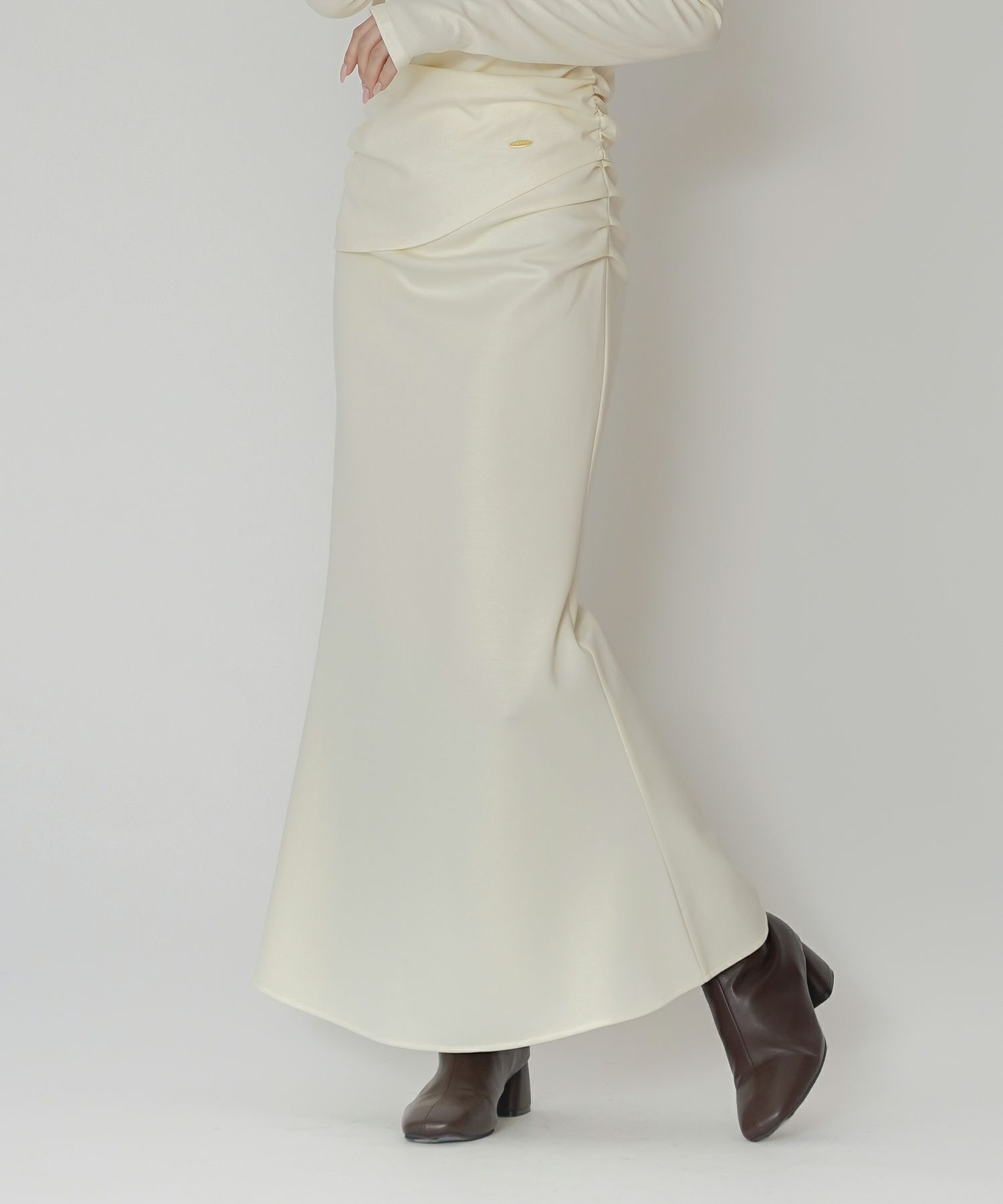 カットソー セットアップ マーメイドスカート ロングスカート ドレープ タイトスカート 韓国風 綺麗め 細見え カジュアル KINO THE KEI