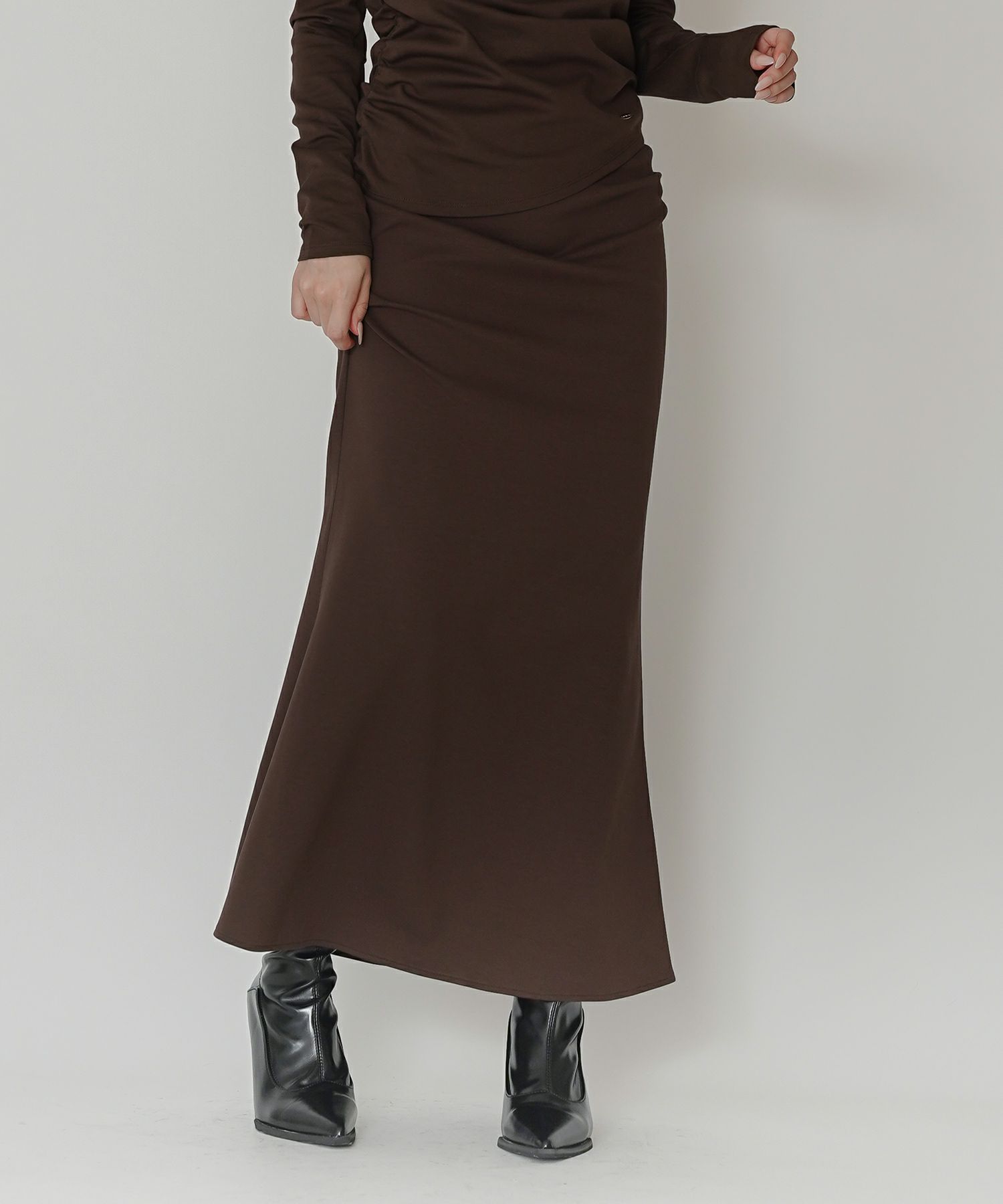 カットソー セットアップ マーメイドスカート ロングスカート ドレープ タイトスカート 韓国風 綺麗め 細見え カジュアル KINO THE KEI