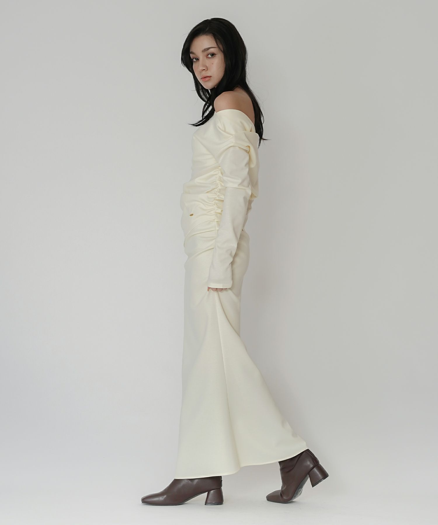 カットソー セットアップ マーメイドスカート ロングスカート ドレープ タイトスカート 韓国風 綺麗め 細見え カジュアル KINO THE KEI