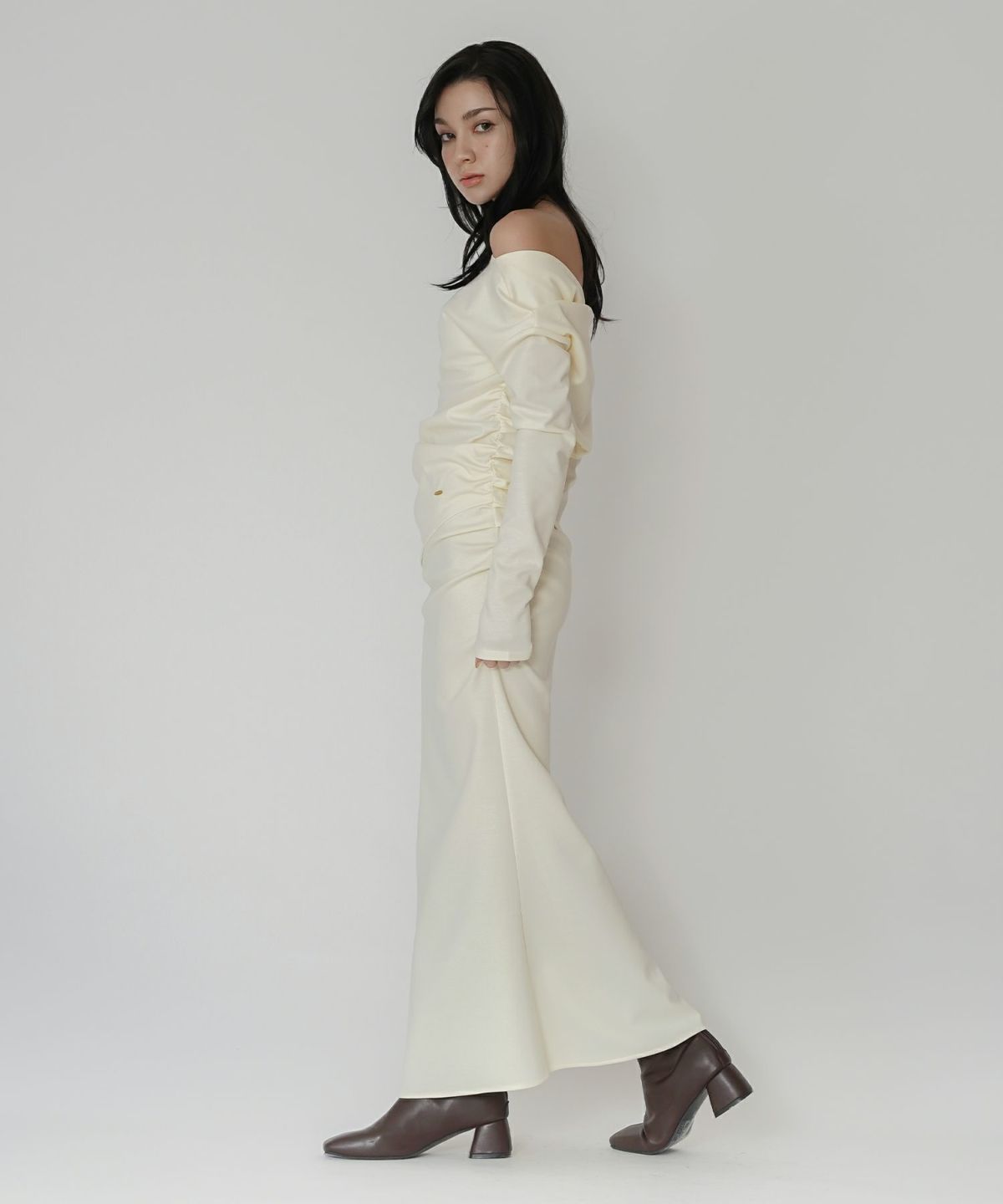 カットソー セットアップ マーメイドスカート ロングスカート ドレープ タイトスカート 韓国風 綺麗め 細見え カジュアル KINO THE KEI