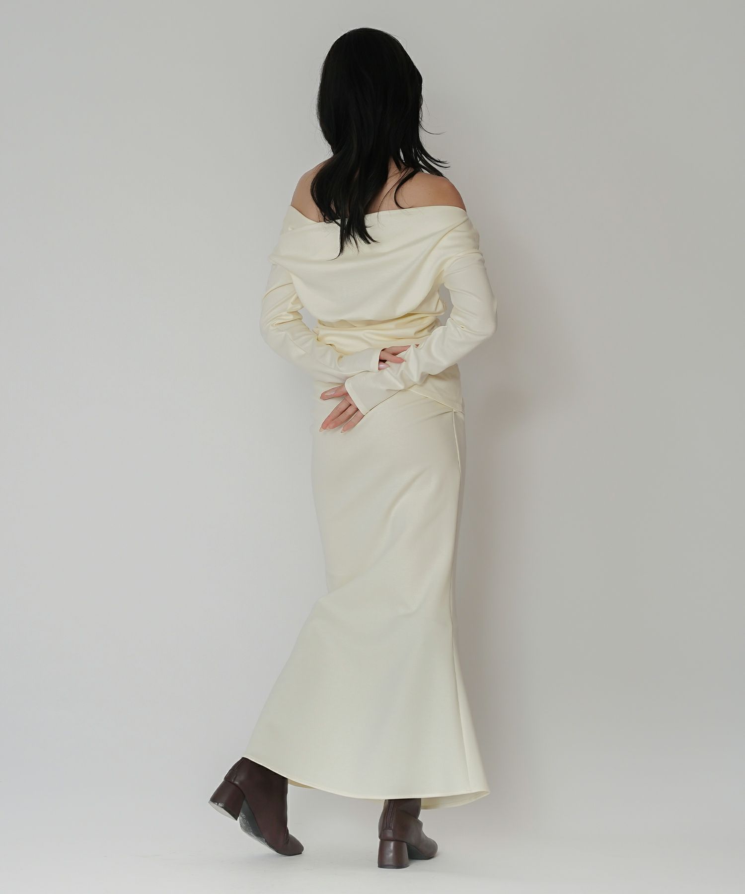 カットソー セットアップ マーメイドスカート ロングスカート ドレープ タイトスカート 韓国風 綺麗め 細見え カジュアル KINO THE KEI