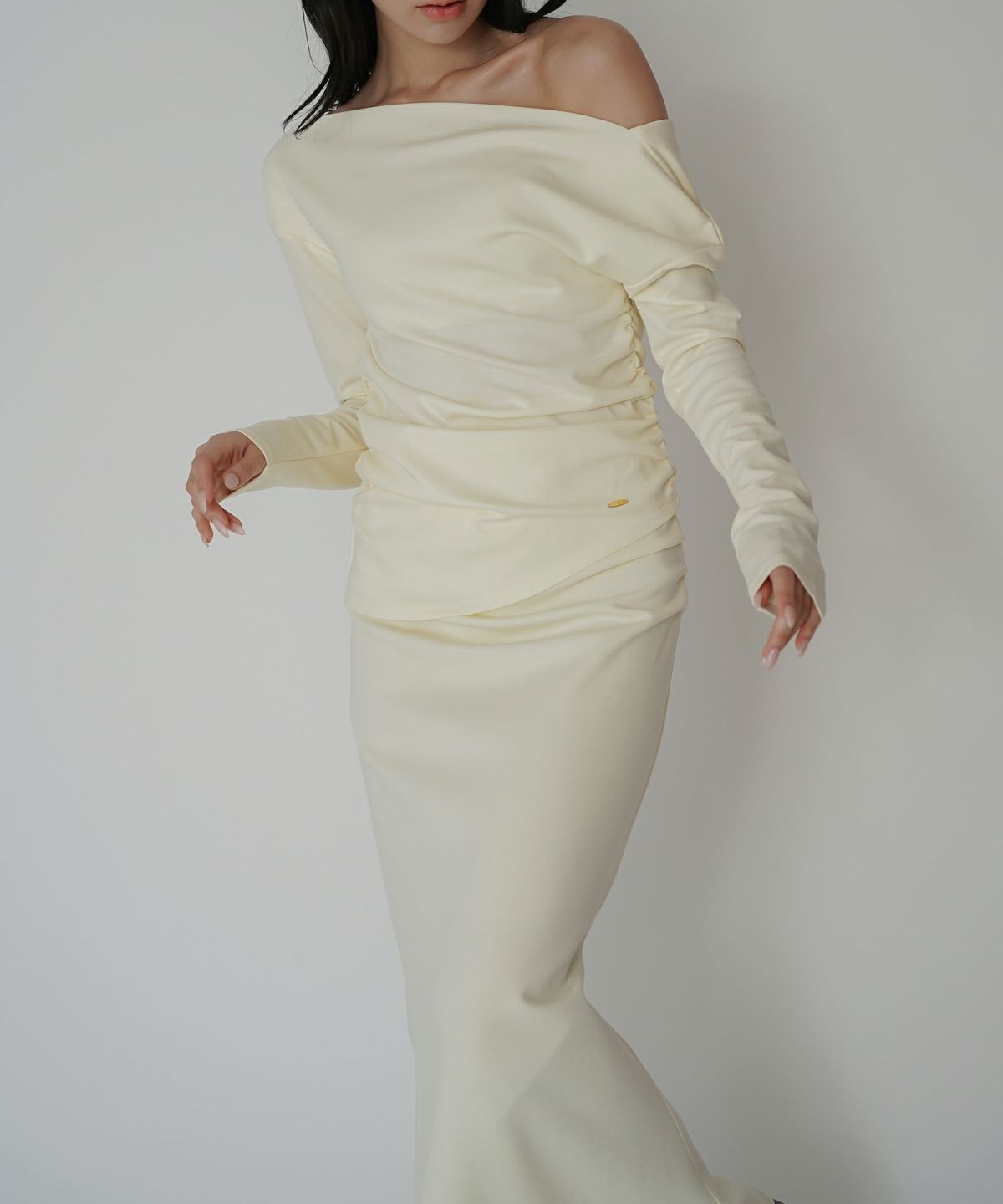 カットソー セットアップ マーメイドスカート ロングスカート ドレープ タイトスカート 韓国風 綺麗め 細見え カジュアル KINO THE KEI