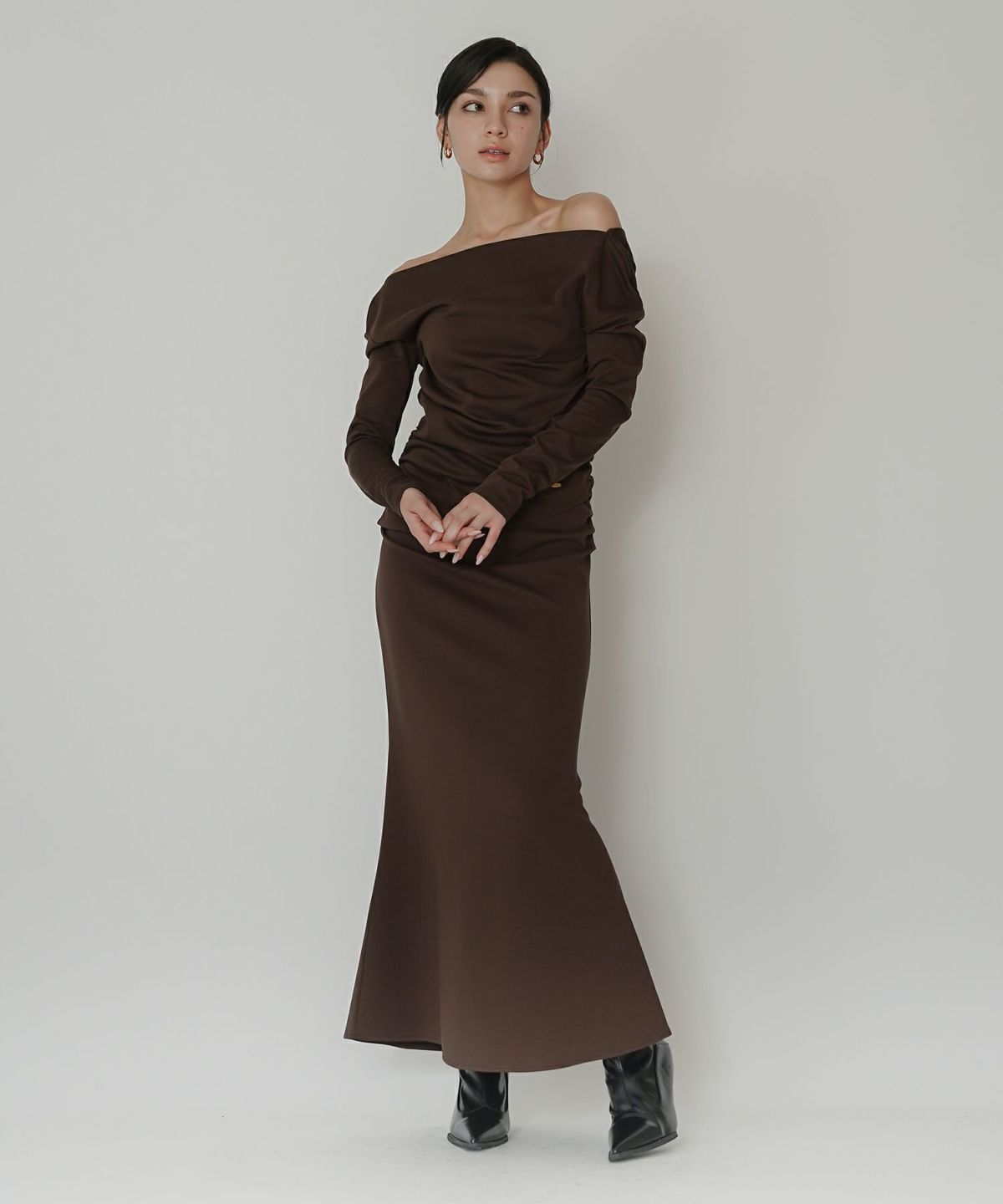 カットソー セットアップ マーメイドスカート ロングスカート ドレープ タイトスカート 韓国風 綺麗め 細見え カジュアル KINO THE KEI