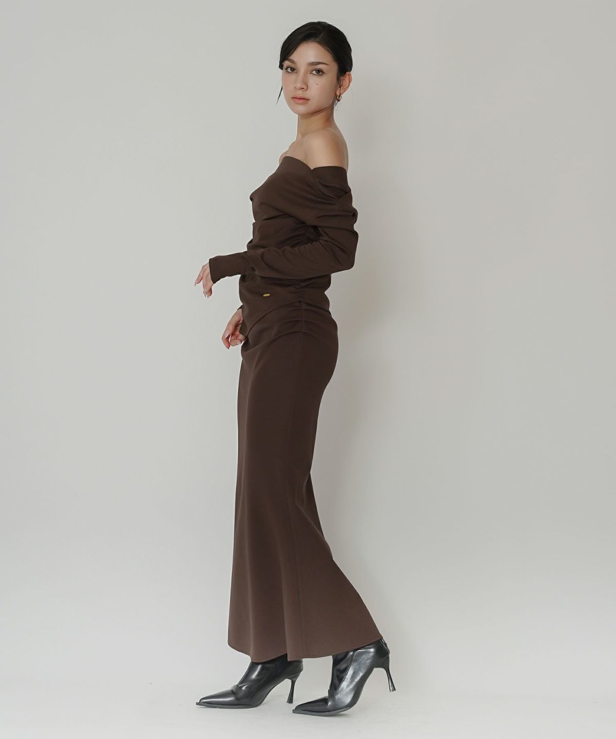 カットソー セットアップ マーメイドスカート ロングスカート ドレープ タイトスカート 韓国風 綺麗め 細見え カジュアル KINO THE KEI