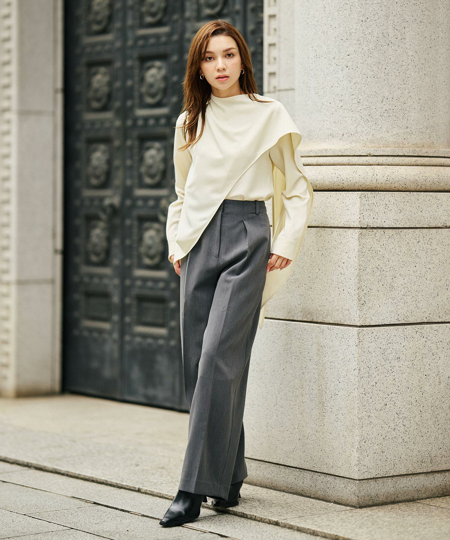 オフィス スラックス ワイドパンツ セミワイド フォーマル 万能 感動 着回し 韓国風 綺麗め 細見え カジュアル KINO THE KEI