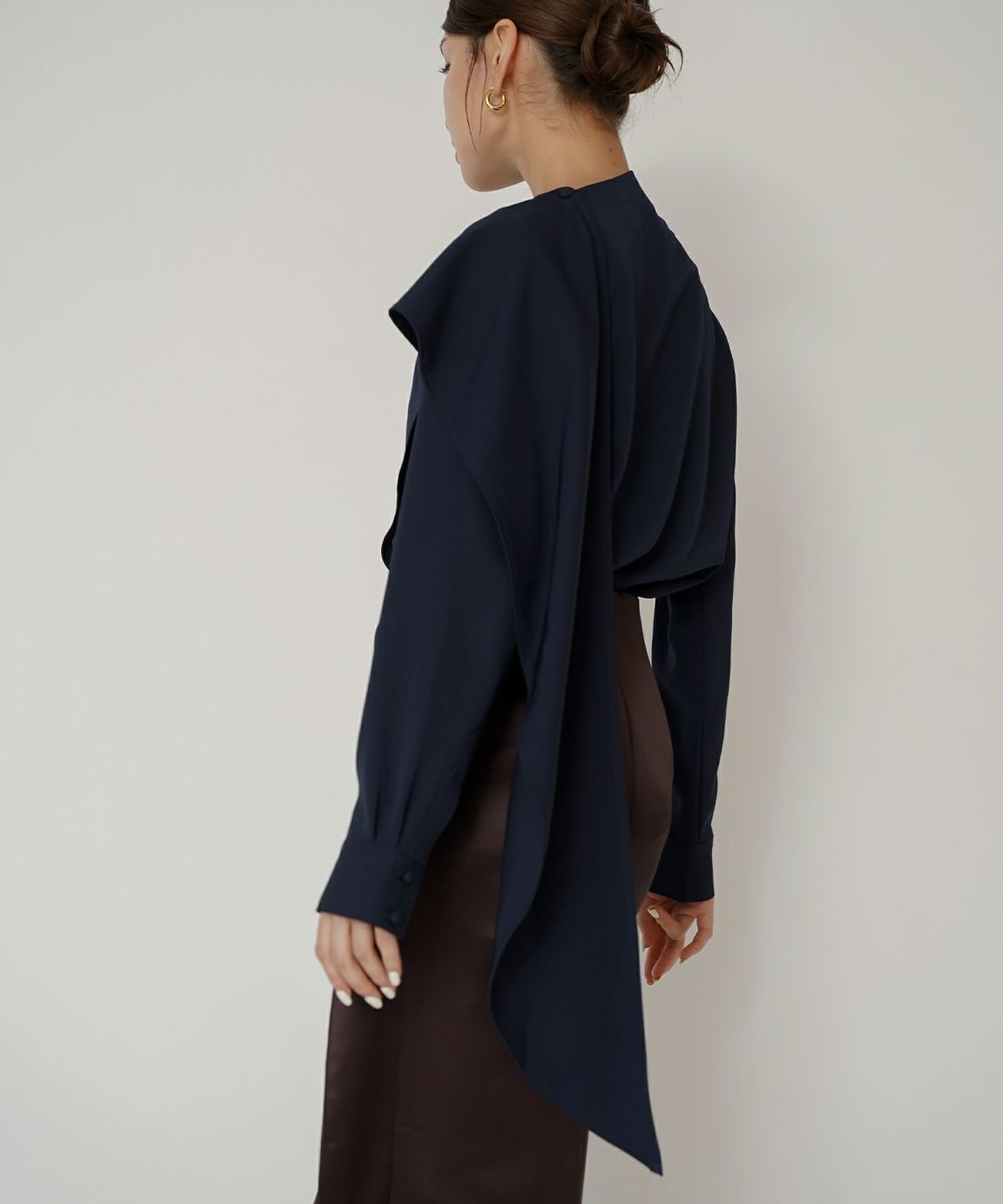 フレアシルエット お仕事 オフィス ディナー フォーマル ドレープ モード 変形シャツ  韓国風 綺麗め 細見え カジュアル KINO THE KEI