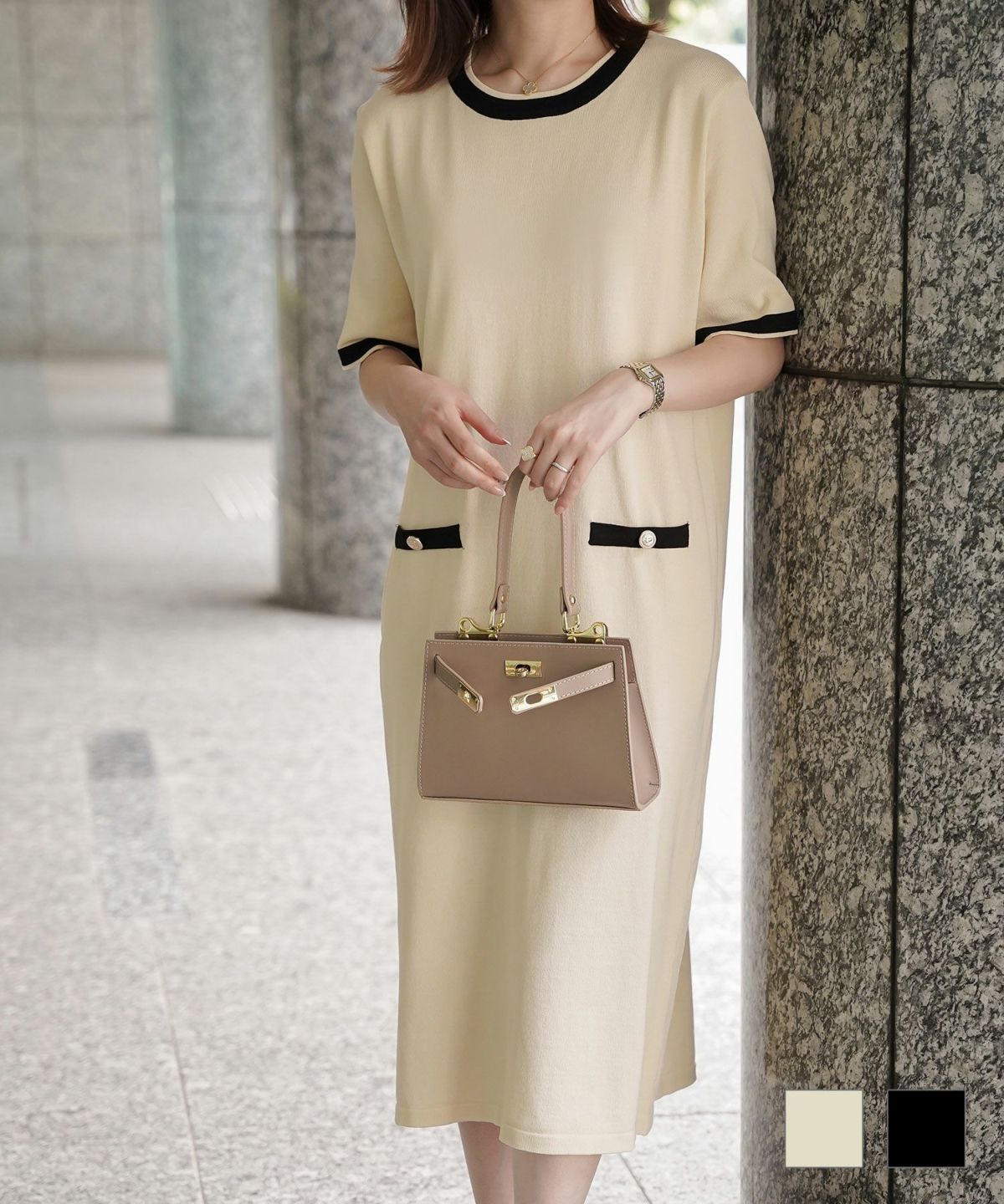 レディース サマーニット バイカラー きれいめ 上品 洗える ジョイントスペース