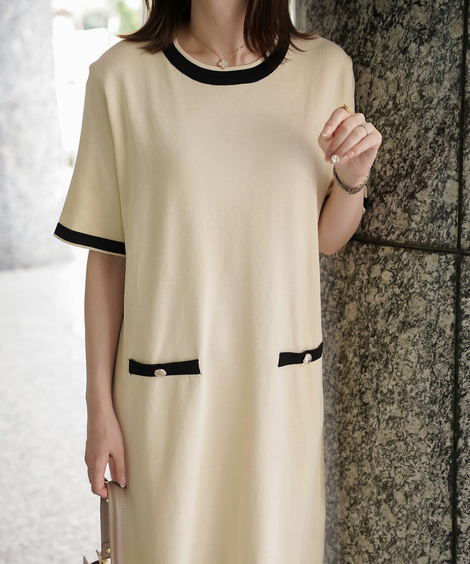 レディース サマーニット バイカラー きれいめ 上品 洗える ジョイントスペース