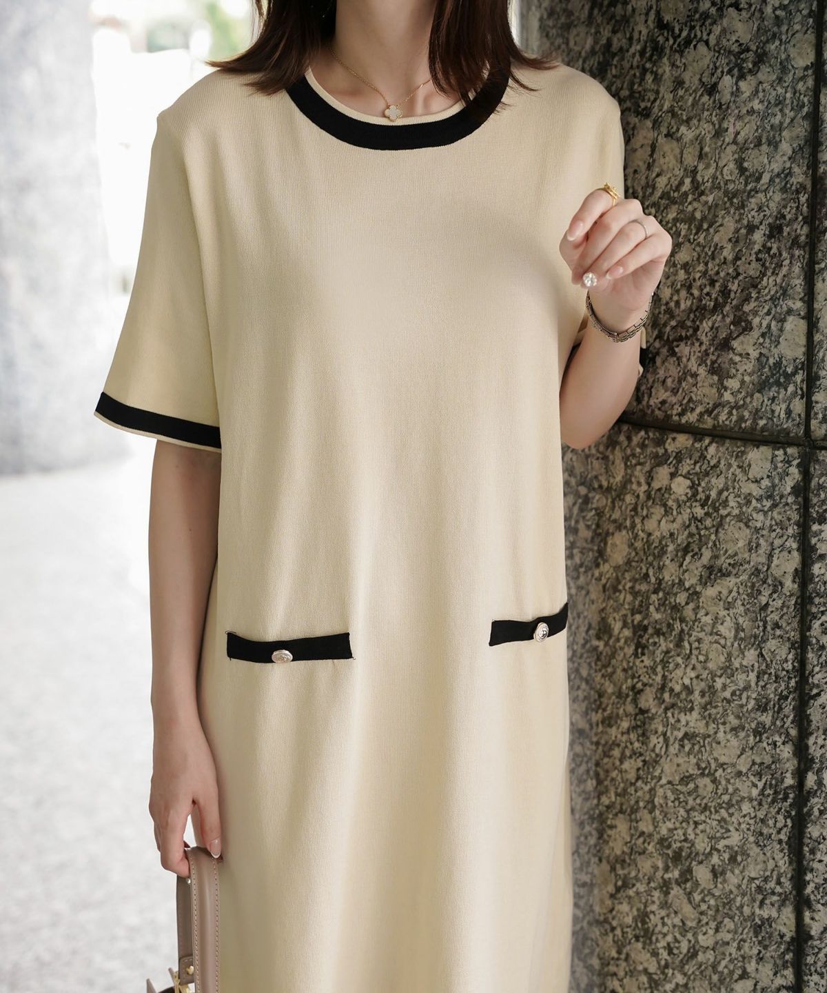 レディース サマーニット バイカラー きれいめ 上品 洗える ジョイントスペース