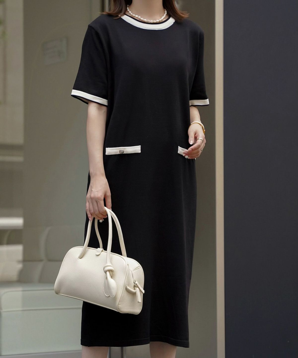 レディース サマーニット バイカラー きれいめ 上品 洗える ジョイントスペース