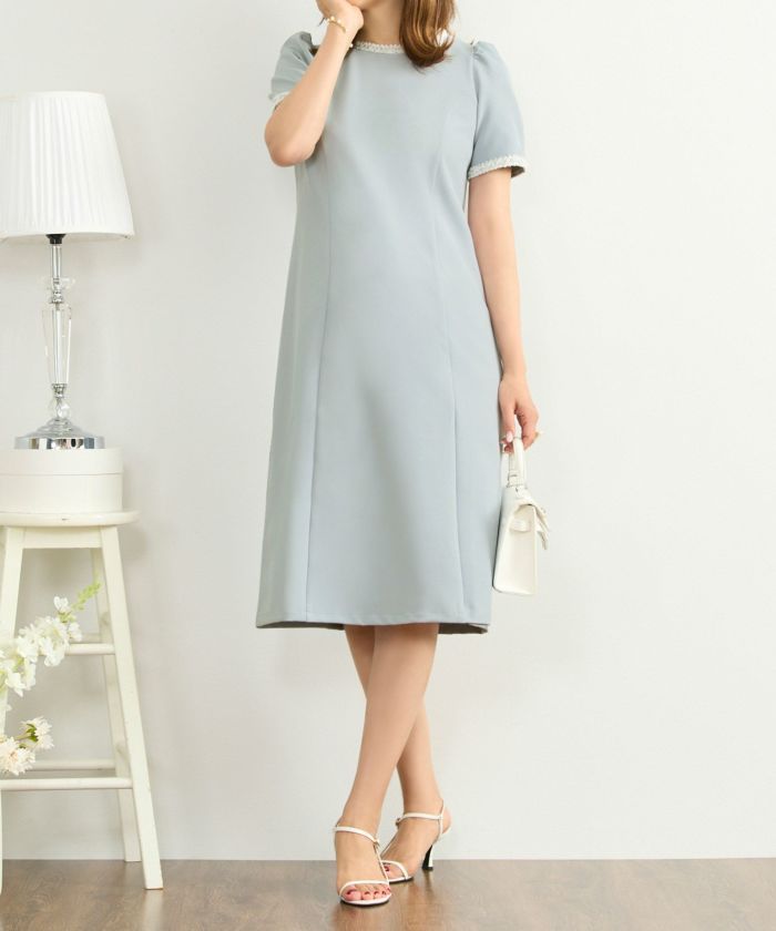 ワンピース レディース ファッション 半袖 きれいめ かわいい 大人 オフィス バイカラー 配色 膝丈 とろみ ジョイントスペース