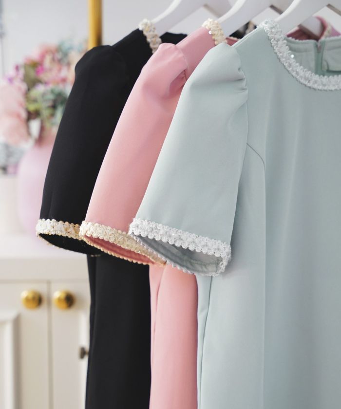 ワンピース レディース ファッション 半袖 きれいめ かわいい 大人 オフィス バイカラー 配色 膝丈 とろみ ジョイントスペース